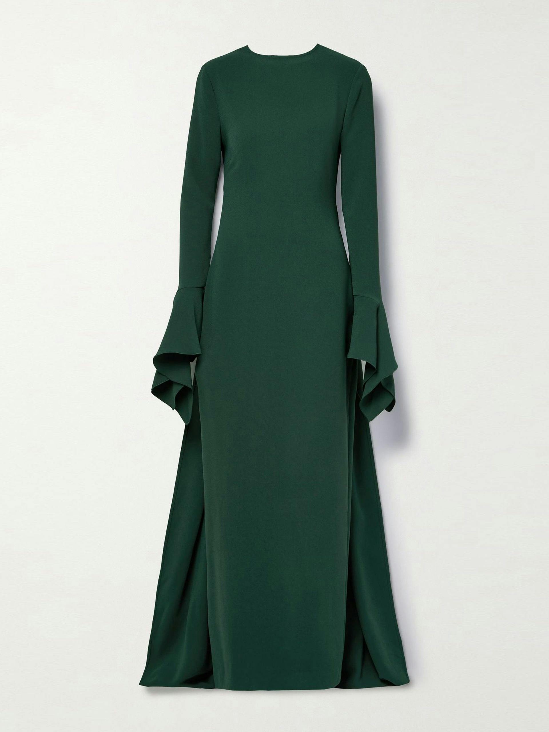 Emerald draped crepe gown