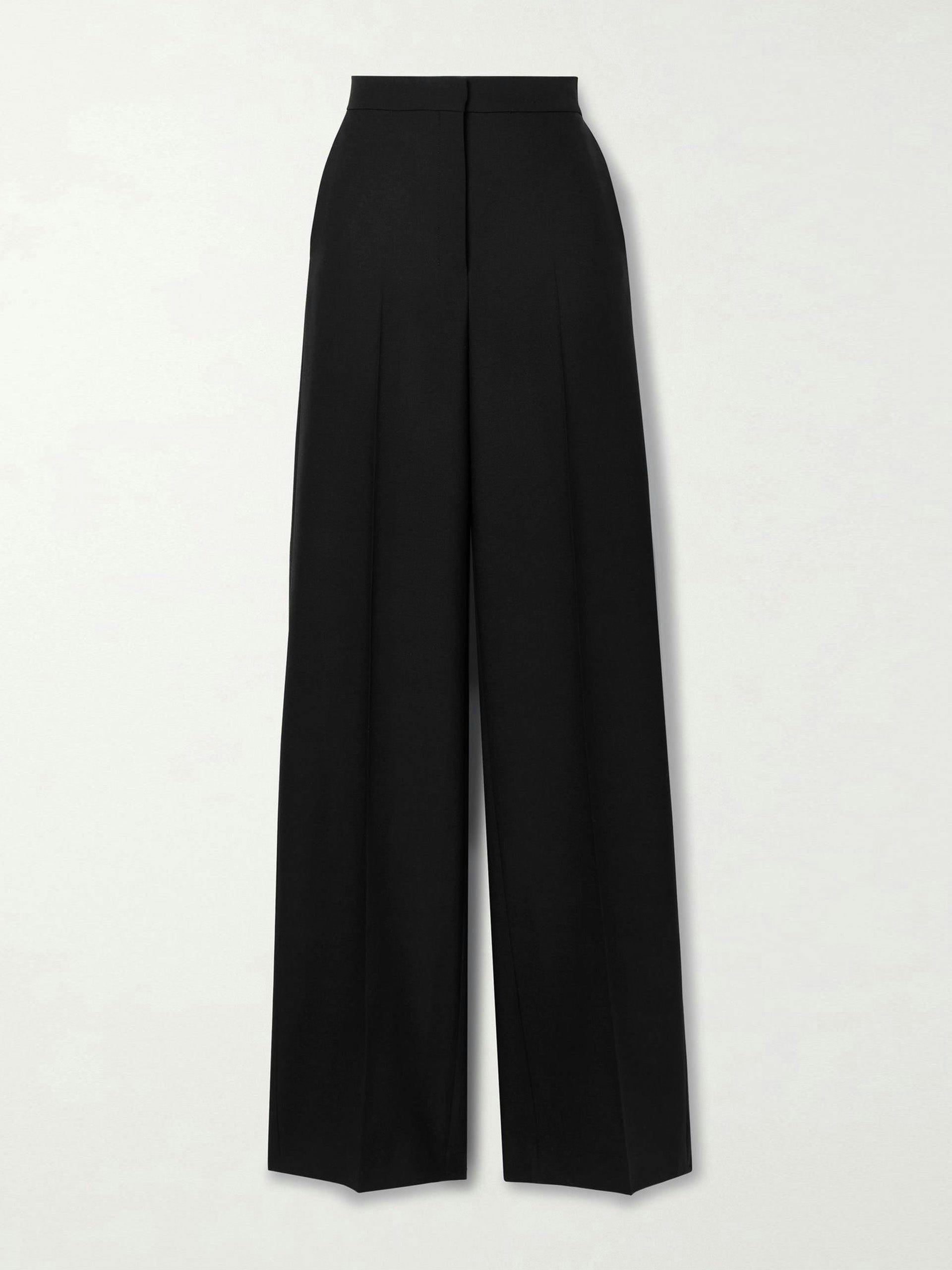 Black pleated wool straight-leg pants