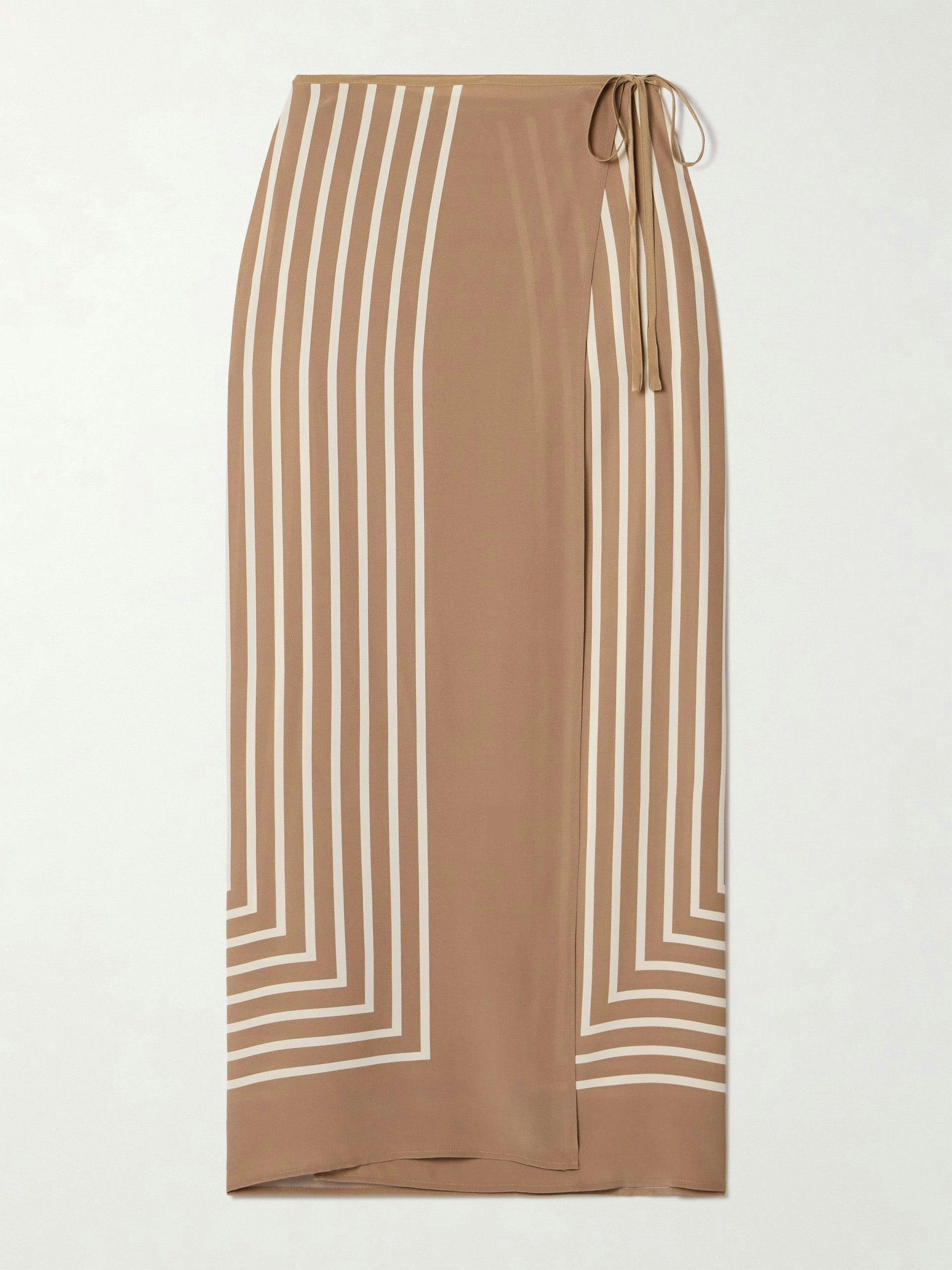 Striped silk-chiffon maxi wrap skirt