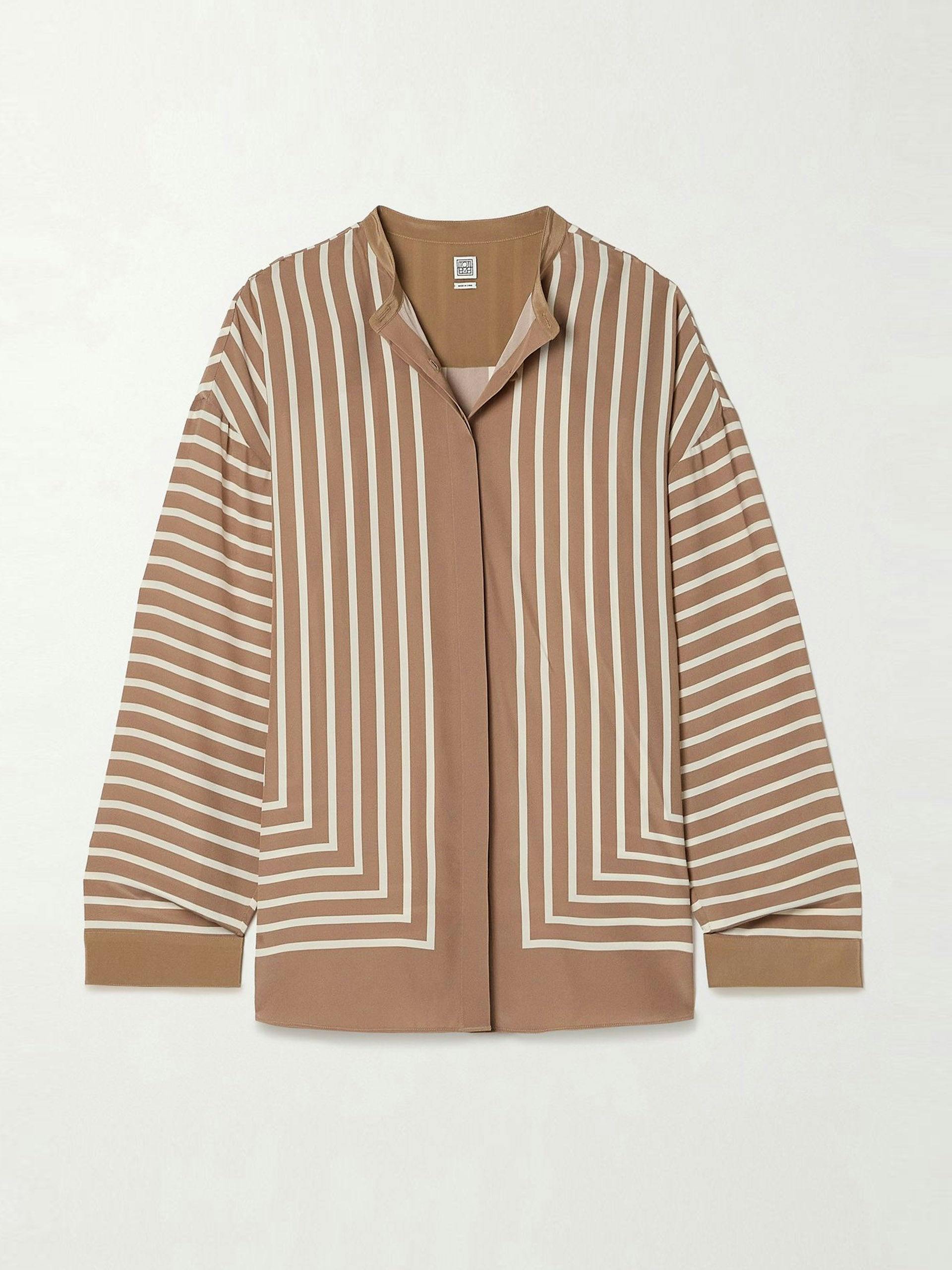 Striped silk-crepe blouse