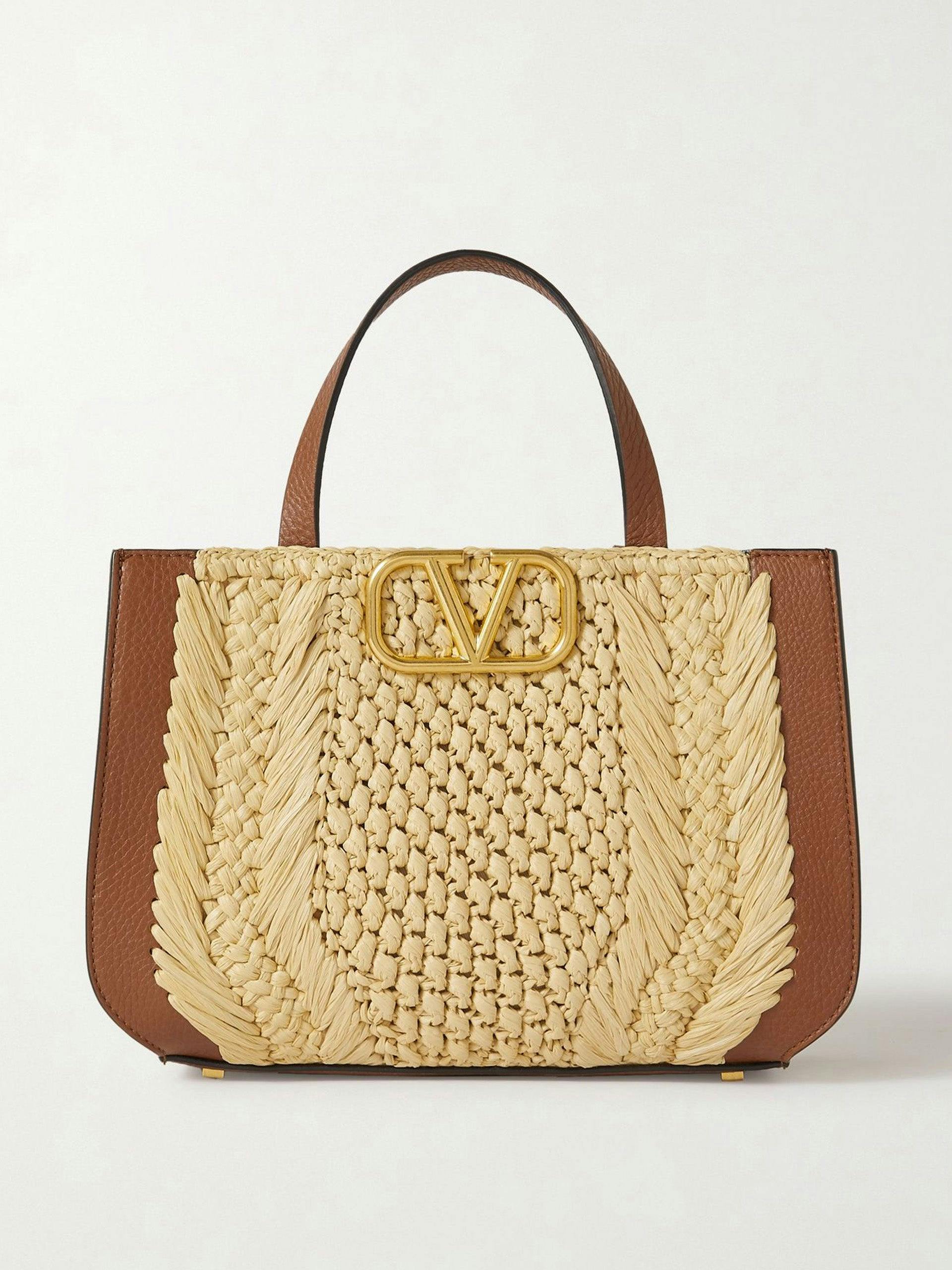 Faux raffia and textured-leather tote