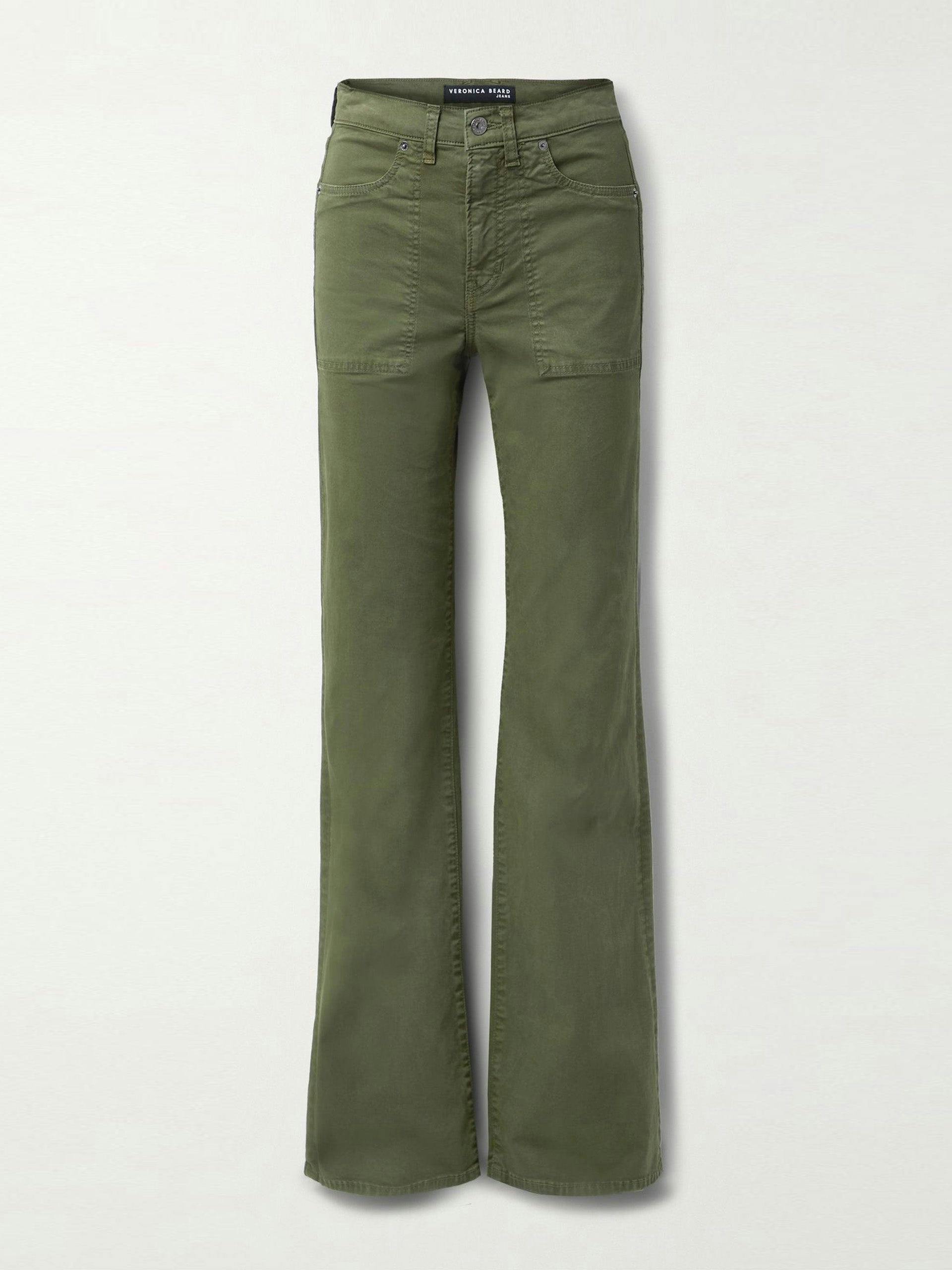 Army Green cotton-blend twill wide-leg pants