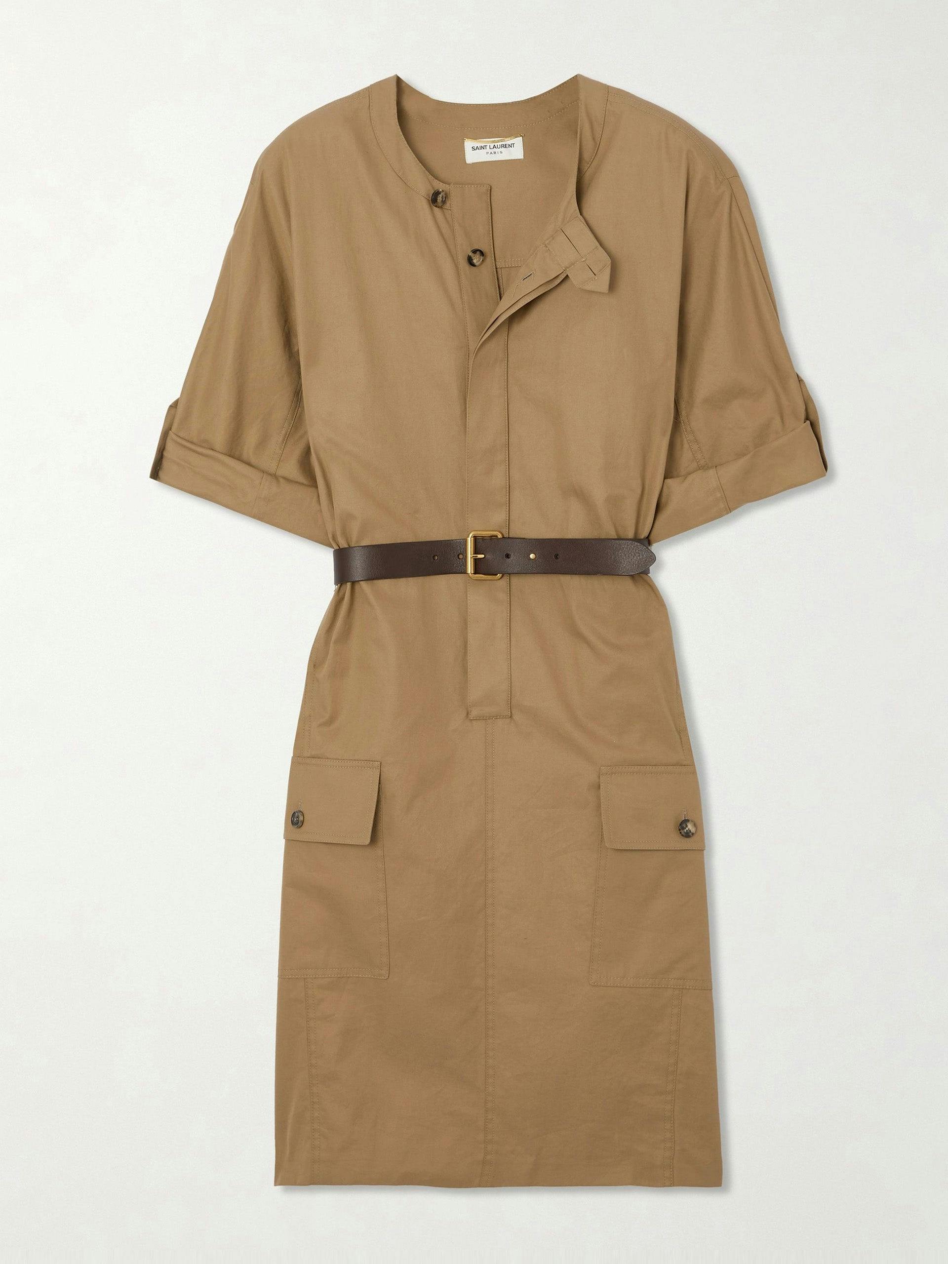 Belted cotton-twill minidress