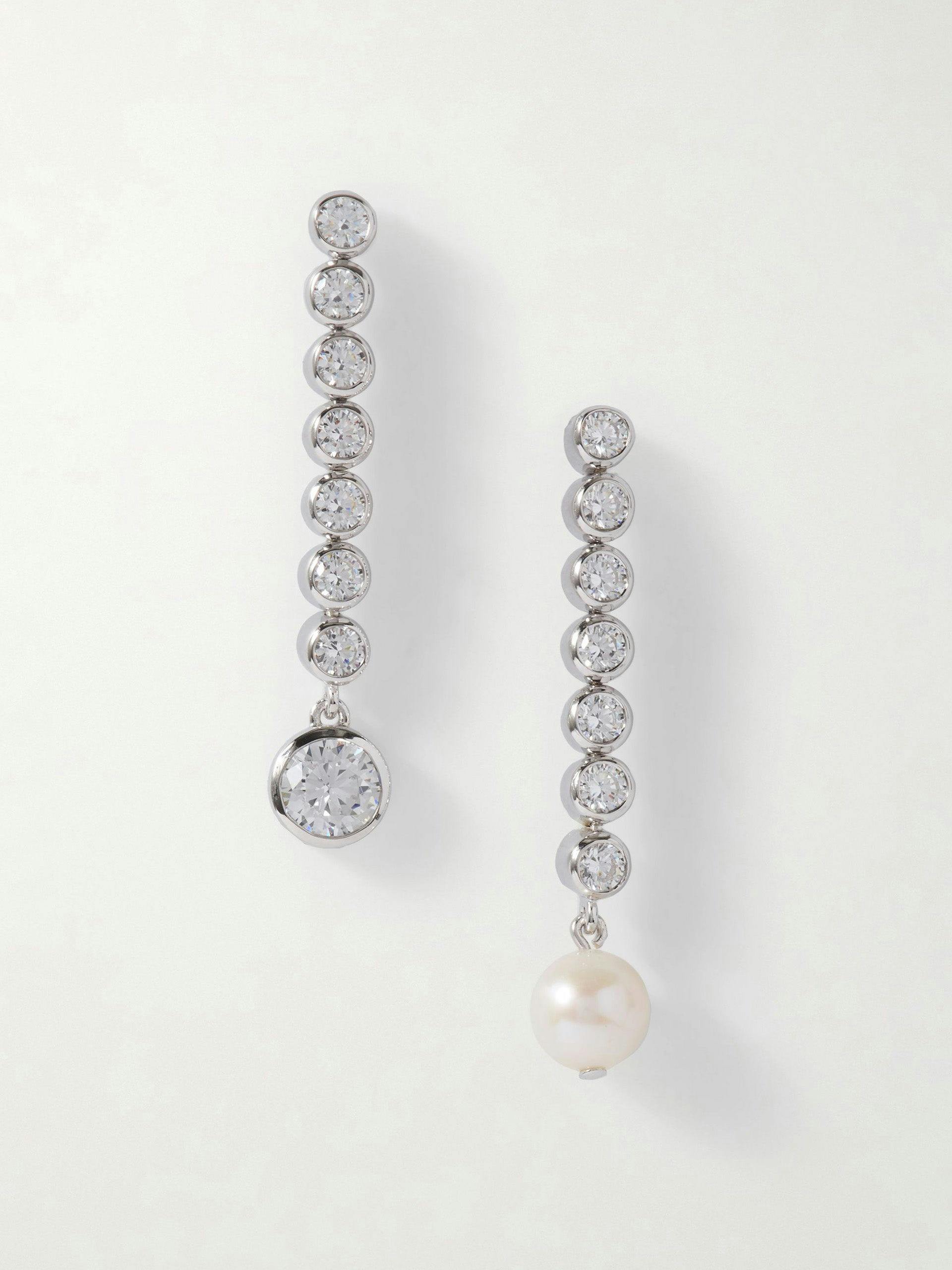 Ascent recycled rhodium-plated pearl and cubic zirconia earrings