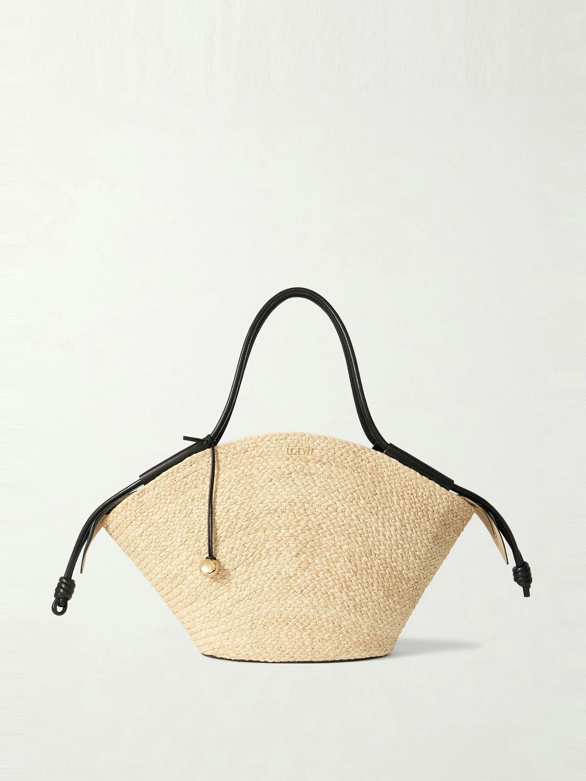 Paseo Large leather-trimmed raffia tote