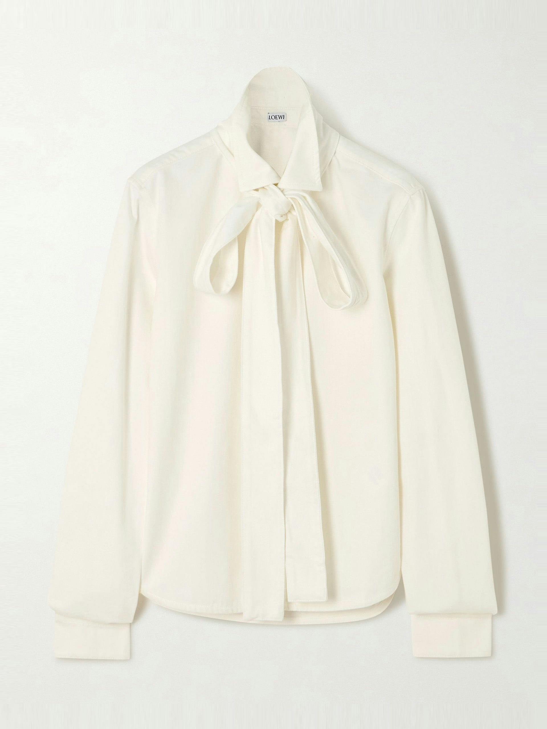 Pussy-bow cotton-twill blouse