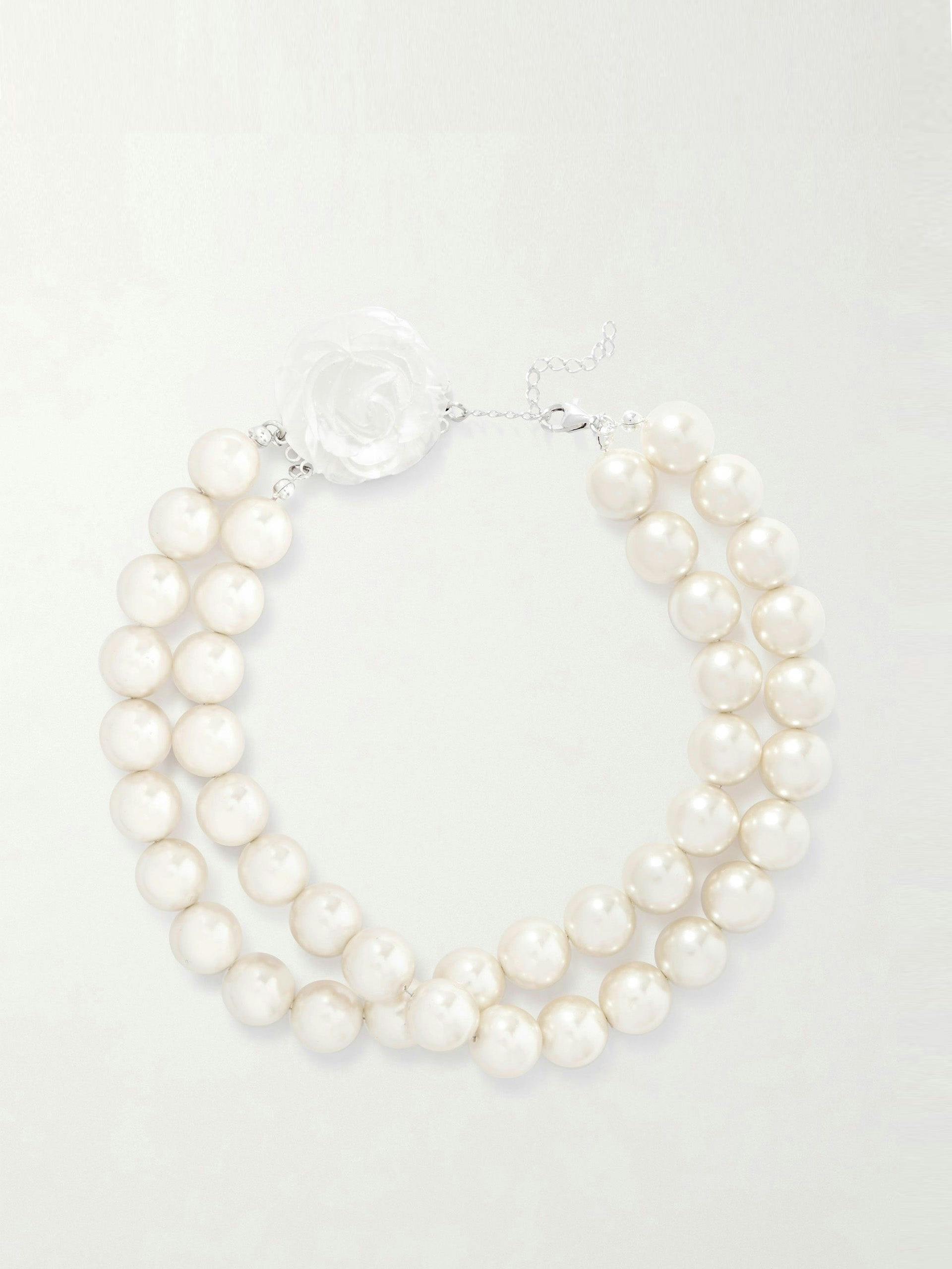 Appliquéd faux pearl silver-tone necklace