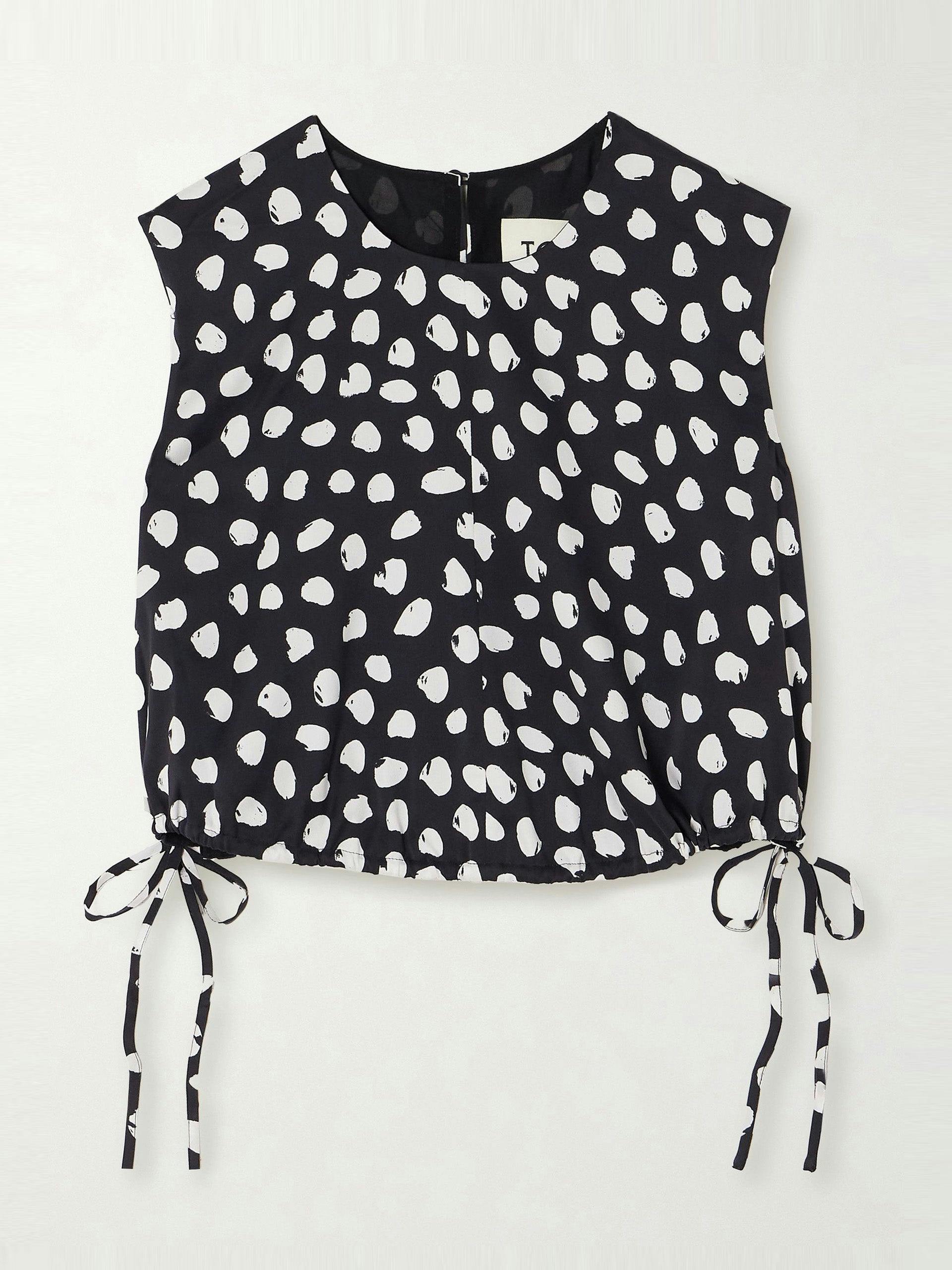 Cecily cropped tie-detailed polka-dot silk crepe de chine top