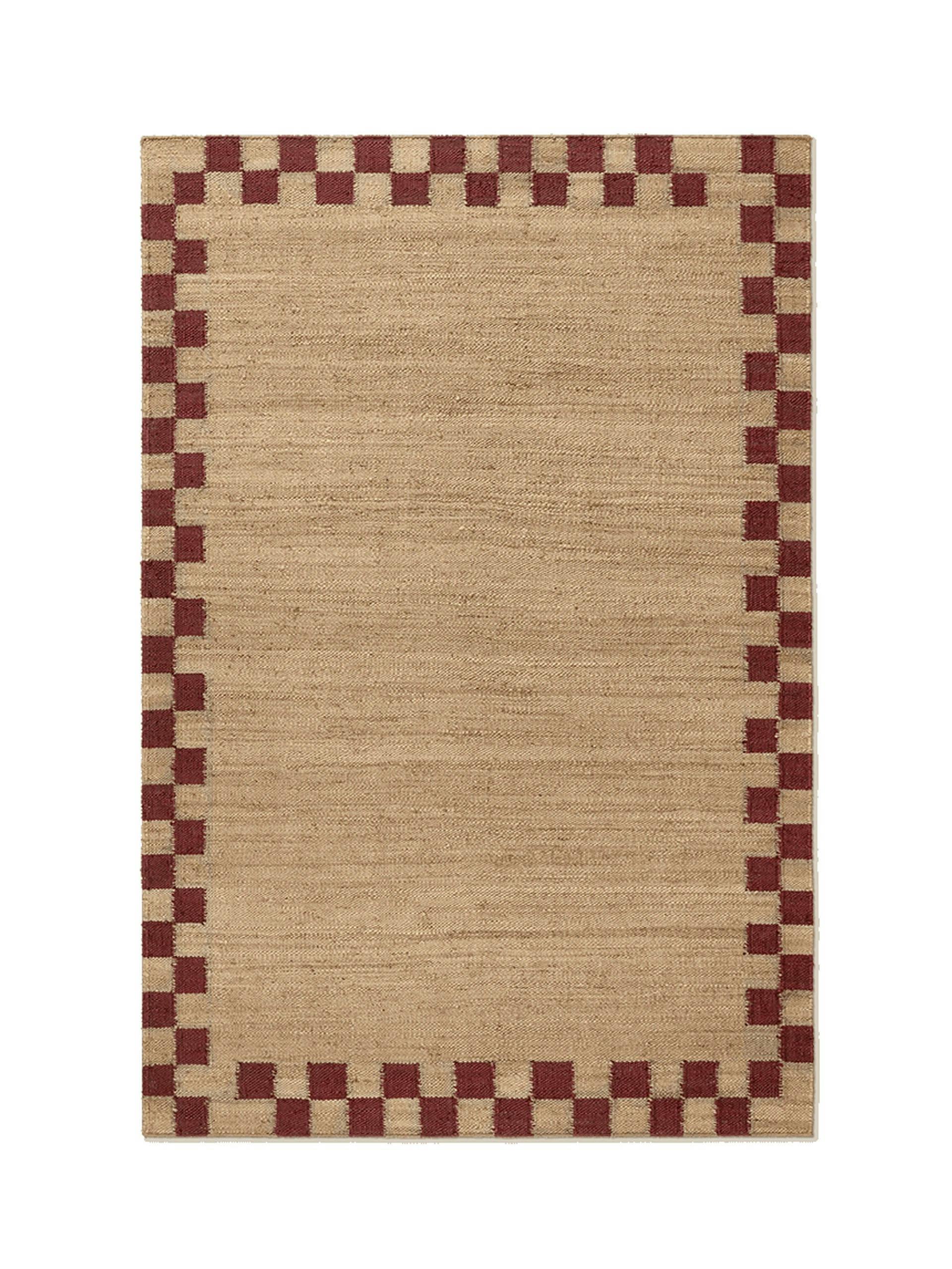 Jute red check boarder rug