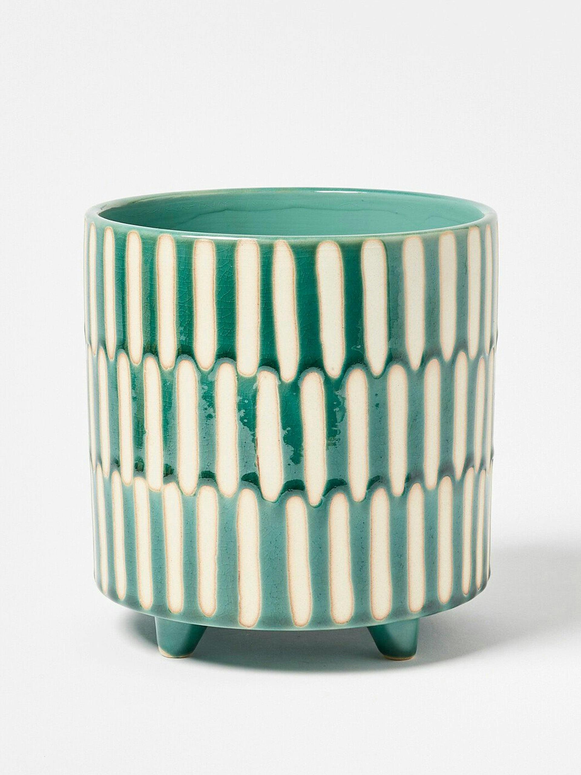 Green and white large plant pot