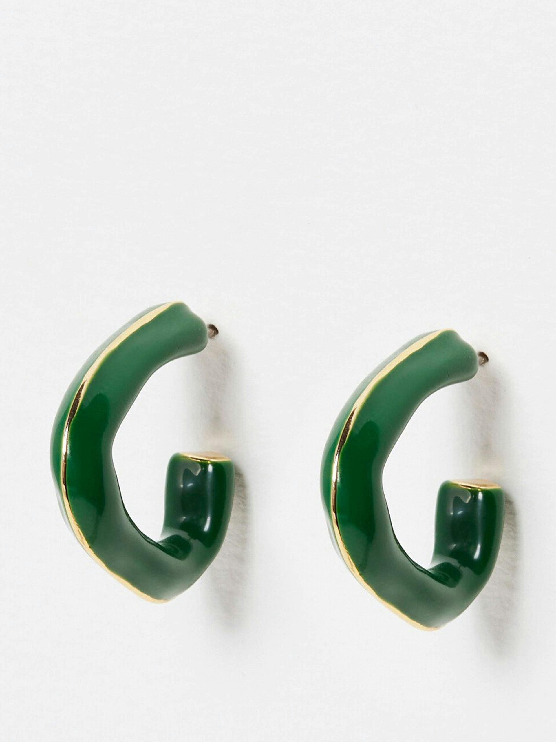 Green triangular hoop earrings