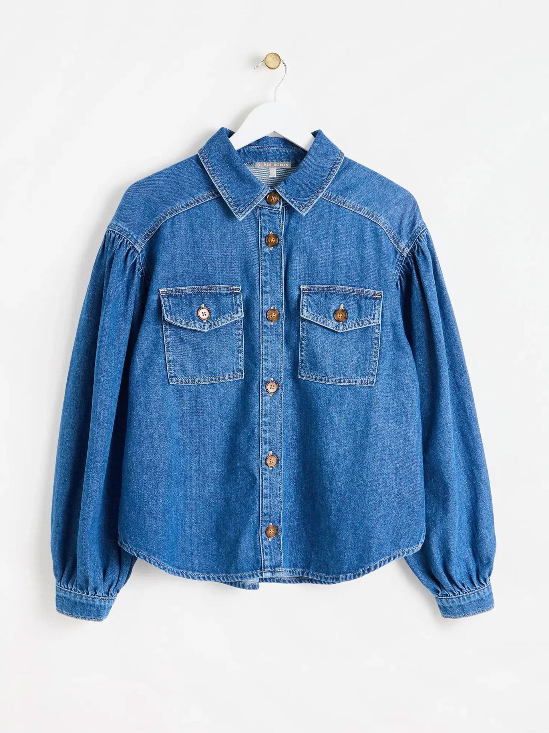 Blue button up denim shirt