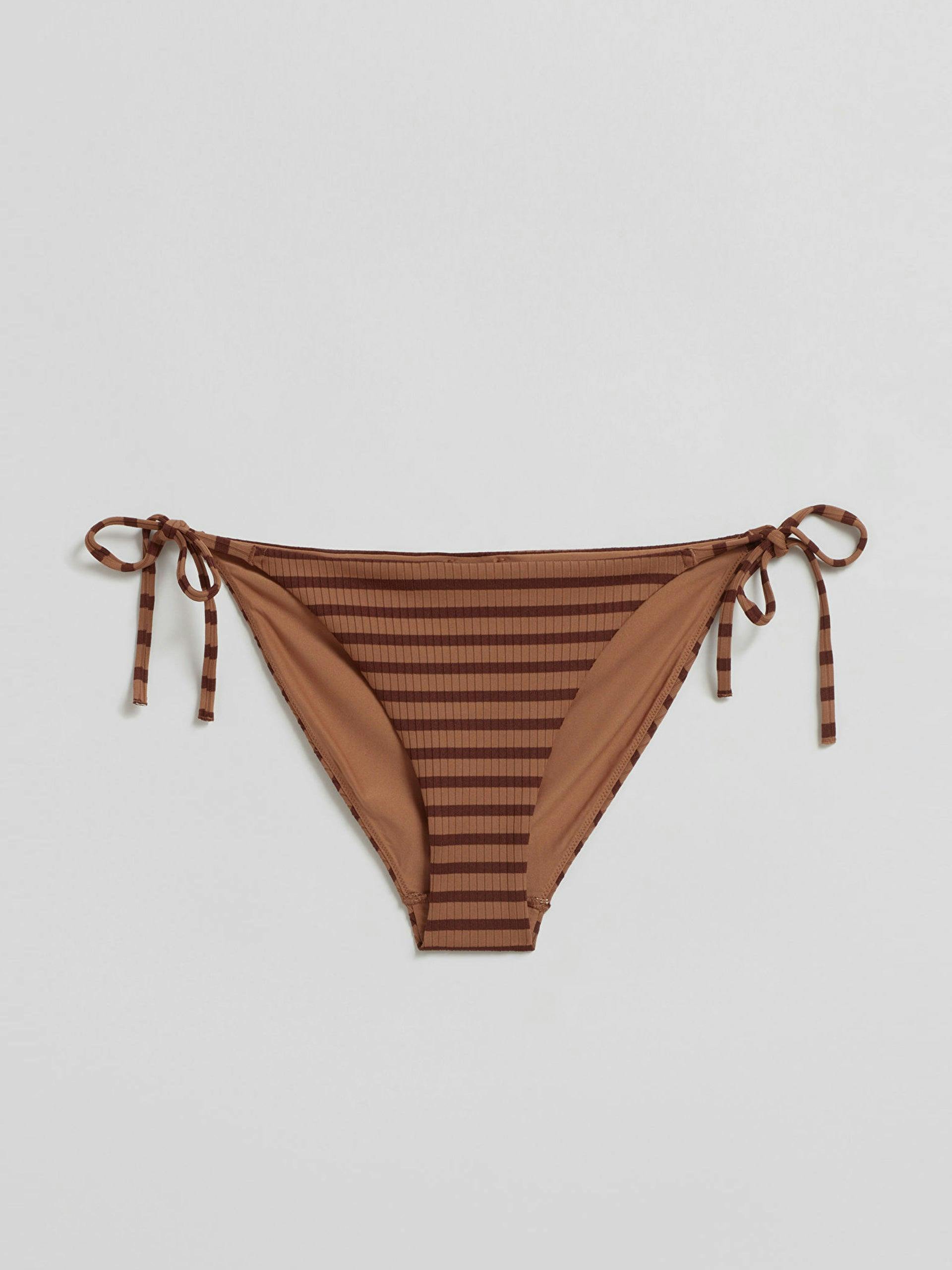 Striped brown bikini bottoms