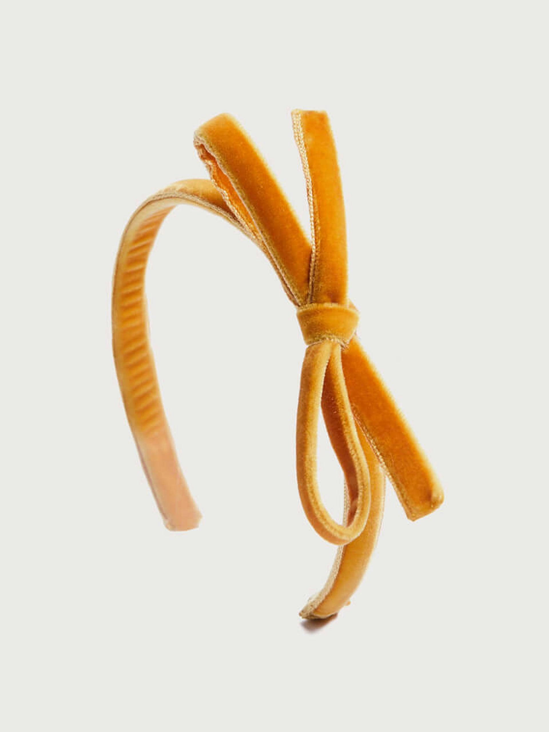 Velvet headband with bow in Mustard