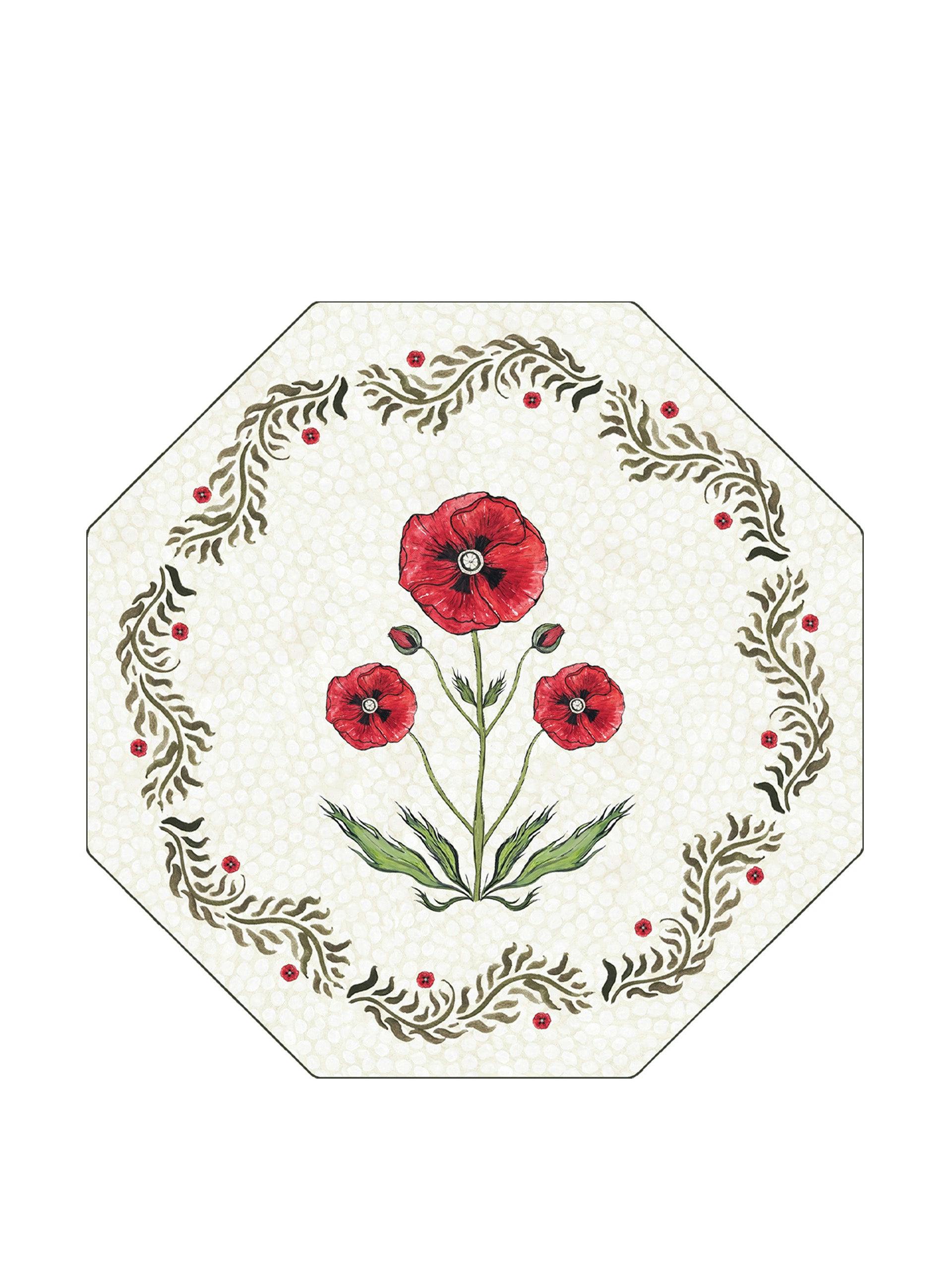 Poppy field hexagon coaster