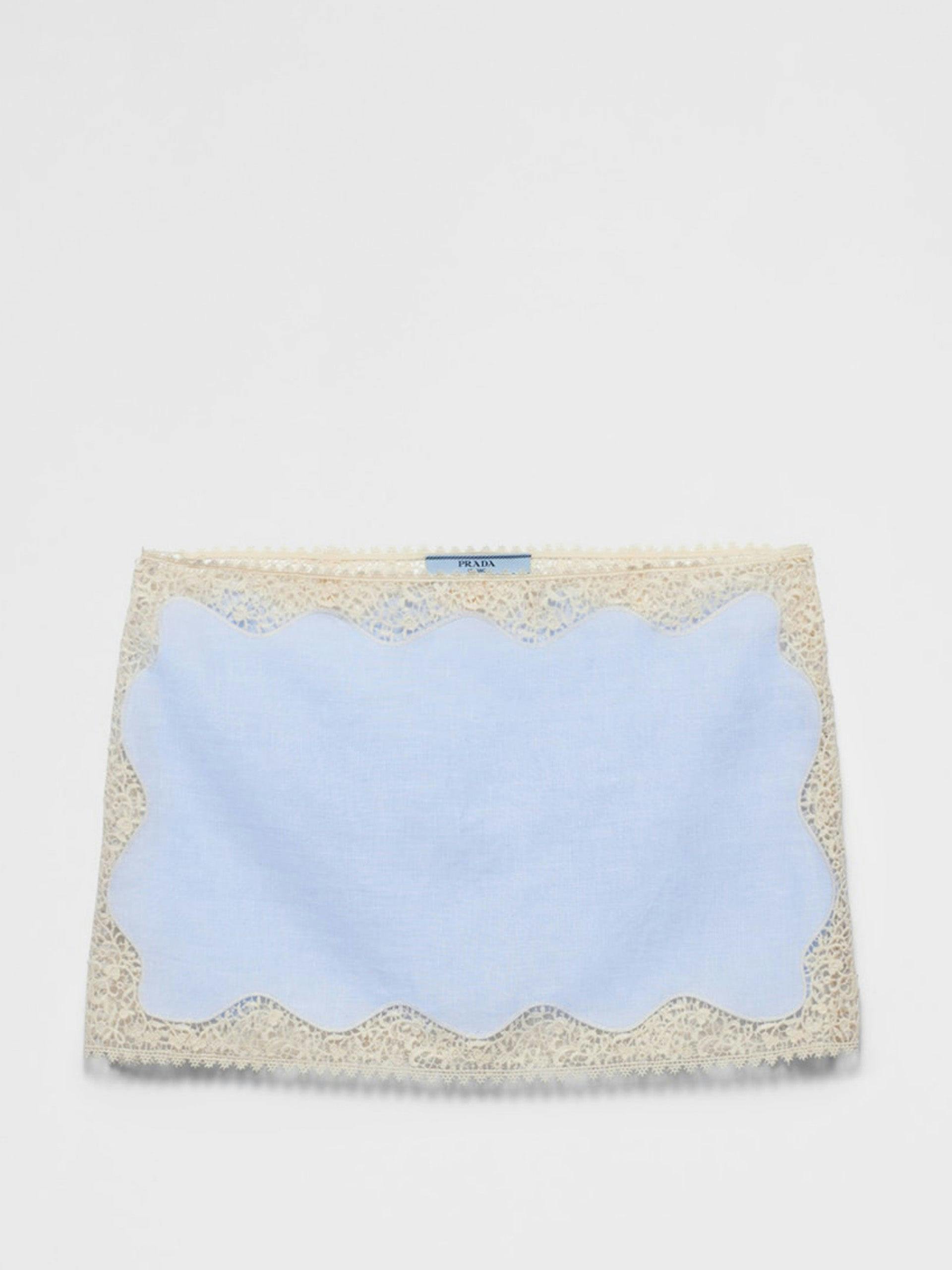 Embroidered, lace-trimmed linen miniskirt