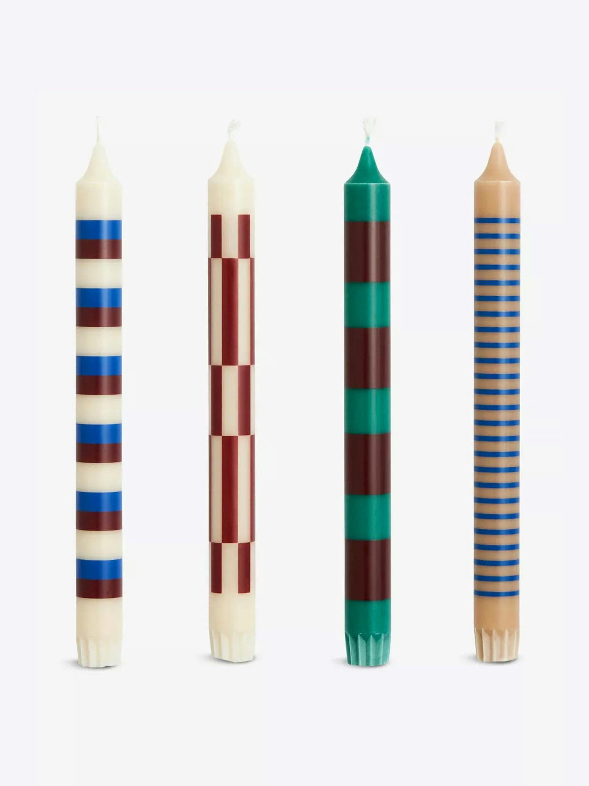 Graphic-pattern wax candles (set of 4)