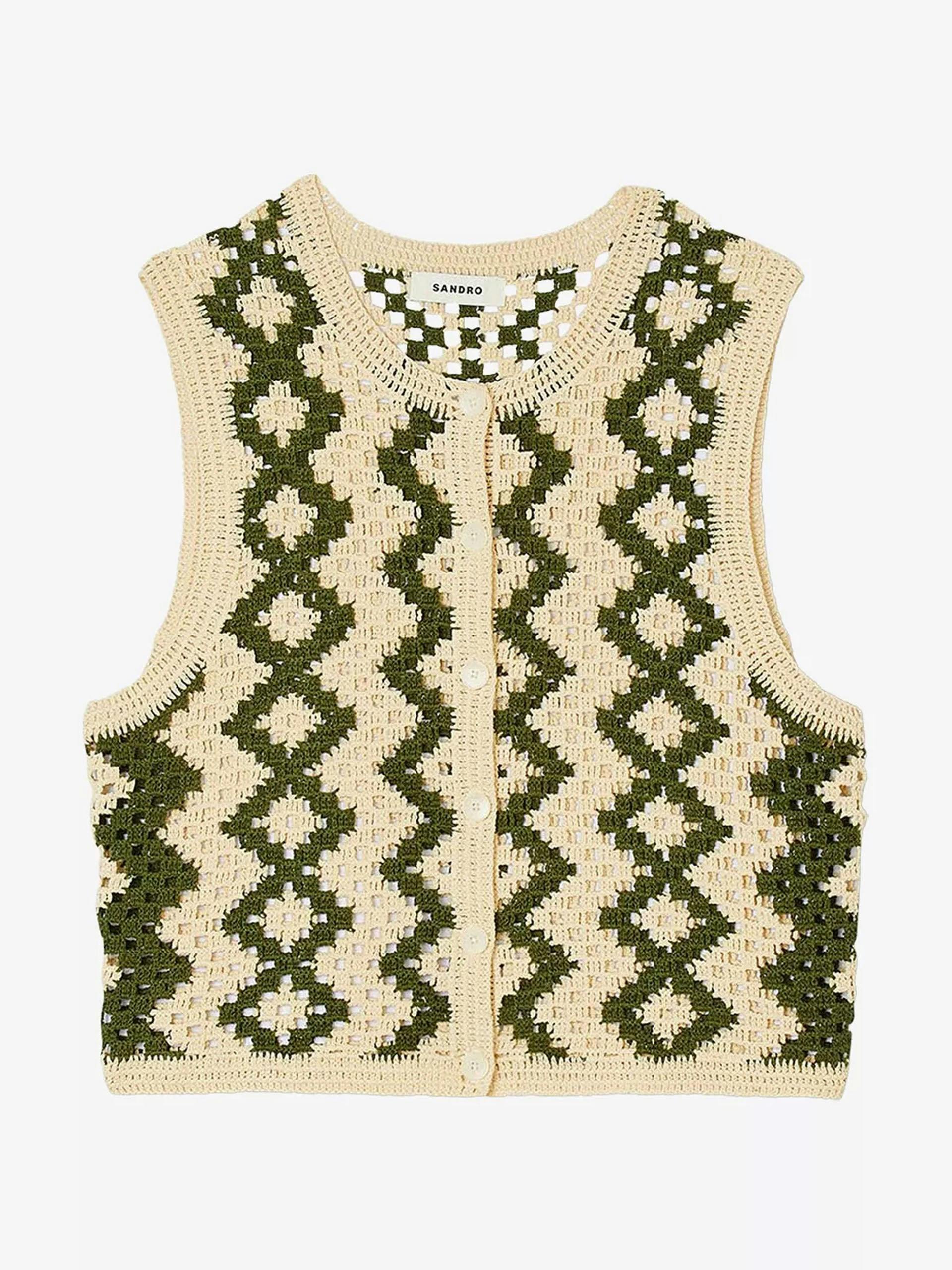 Zig-zag weave crochet-knit cardigan