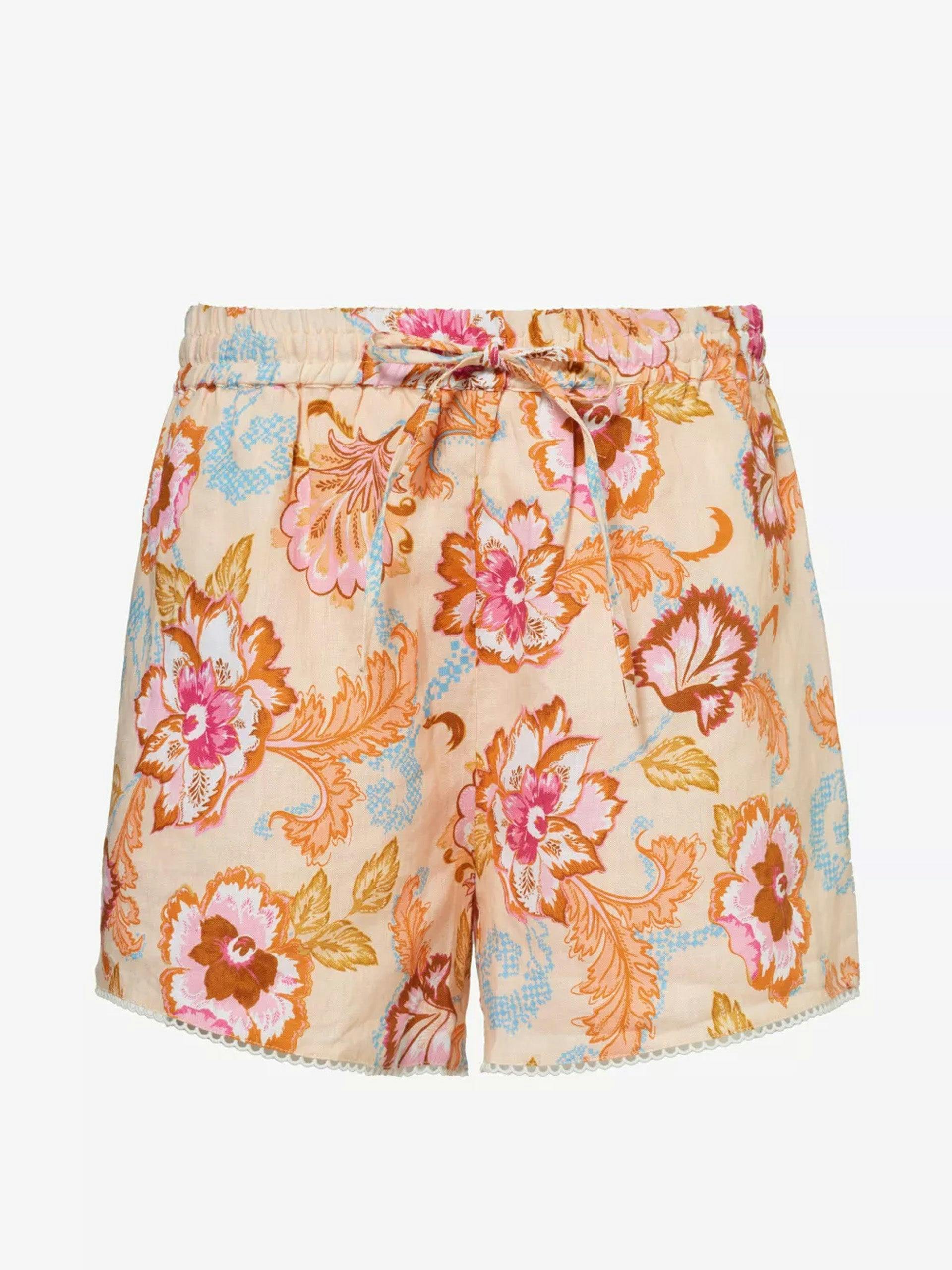 Spring Festival graphic-print mid-rise linen shorts