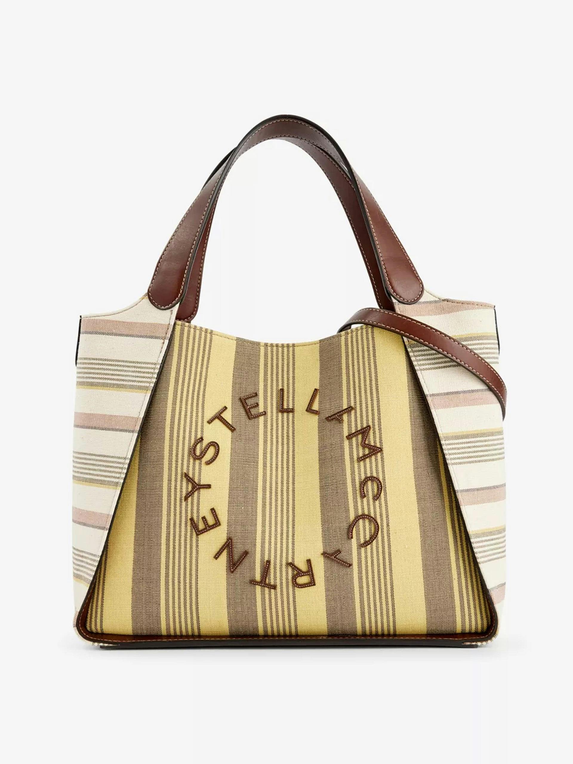 Logo striped woven tote bag