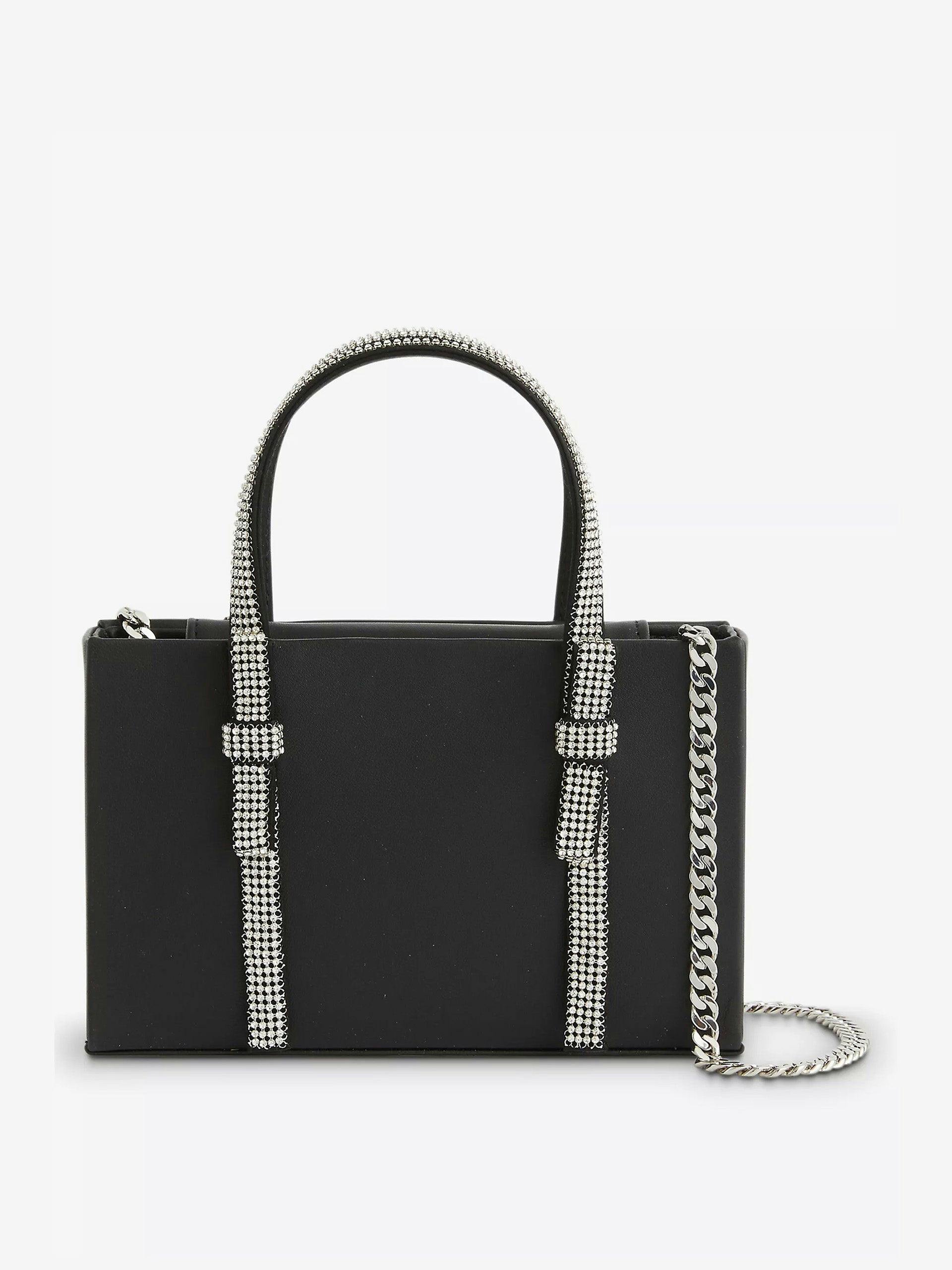 Crystal-embellished chain-strap leather tote bag