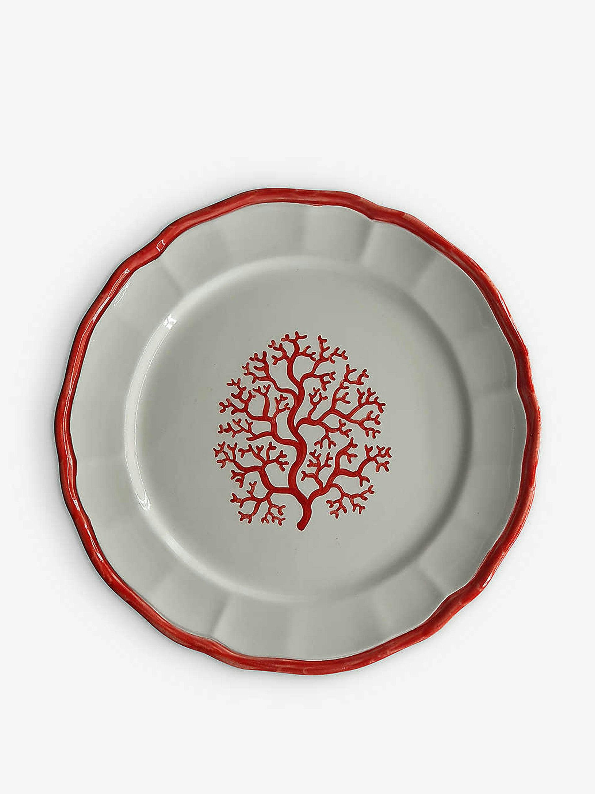 Coral hand-painted ceramic dinner plate