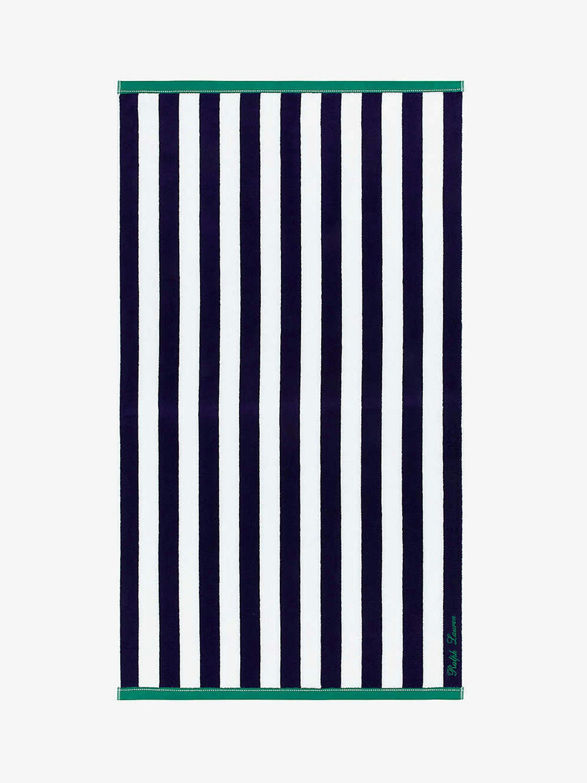 Navy and white striped beach towel