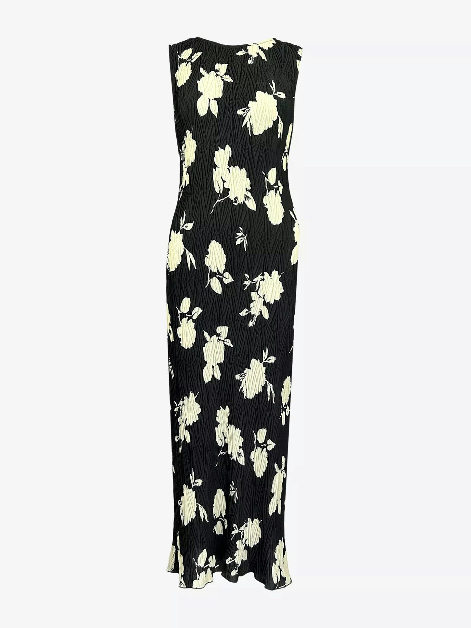 Floral-print plisse crepe midi dress