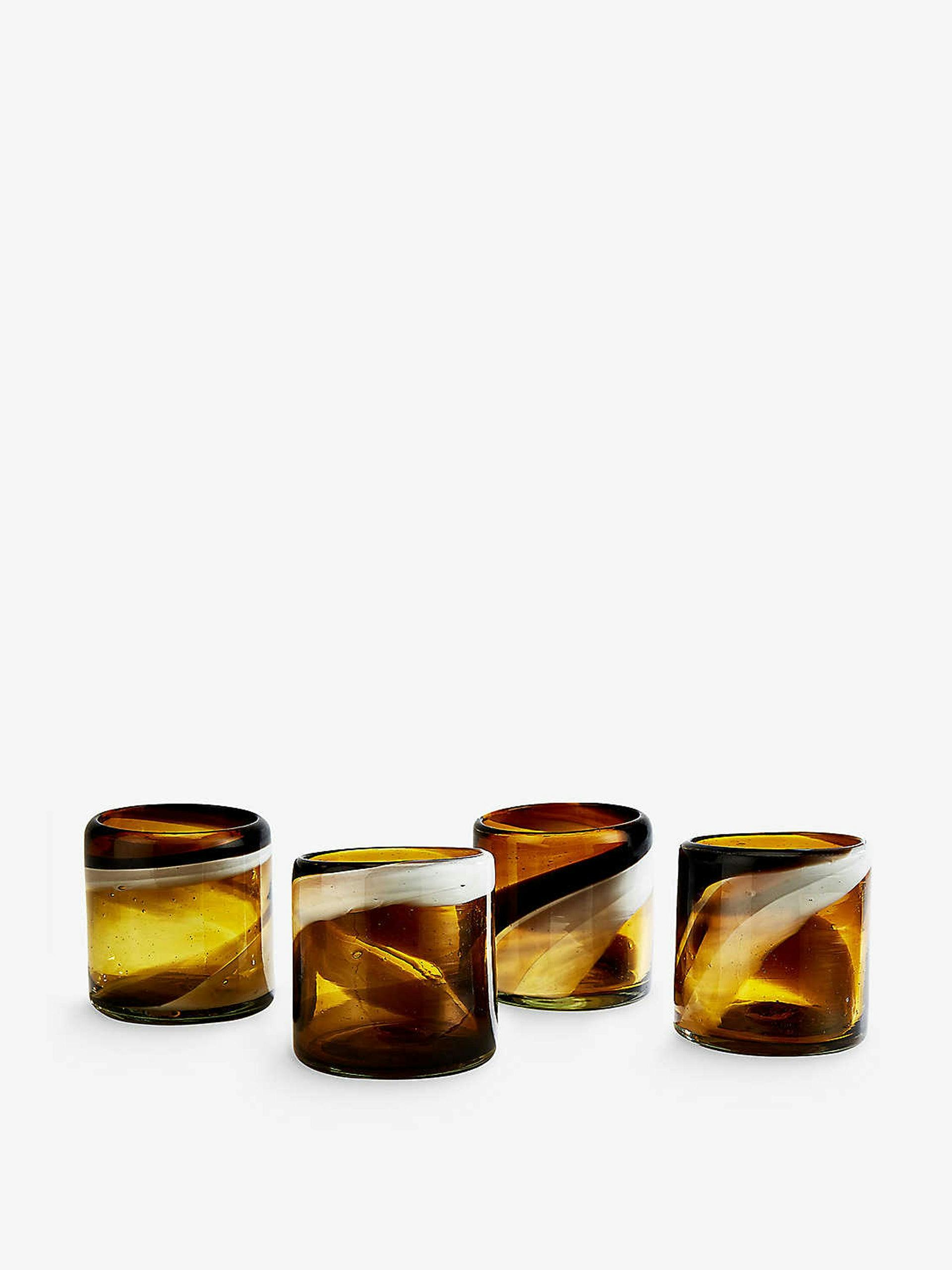 Recycled-glass Lavinia tumblers in Amber/White (set of 4)