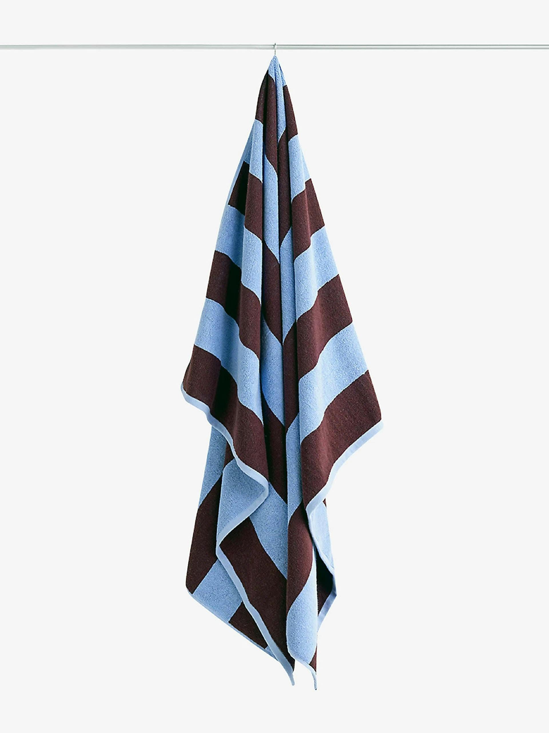 Blue and brown Frotté stripe cotton bath sheet