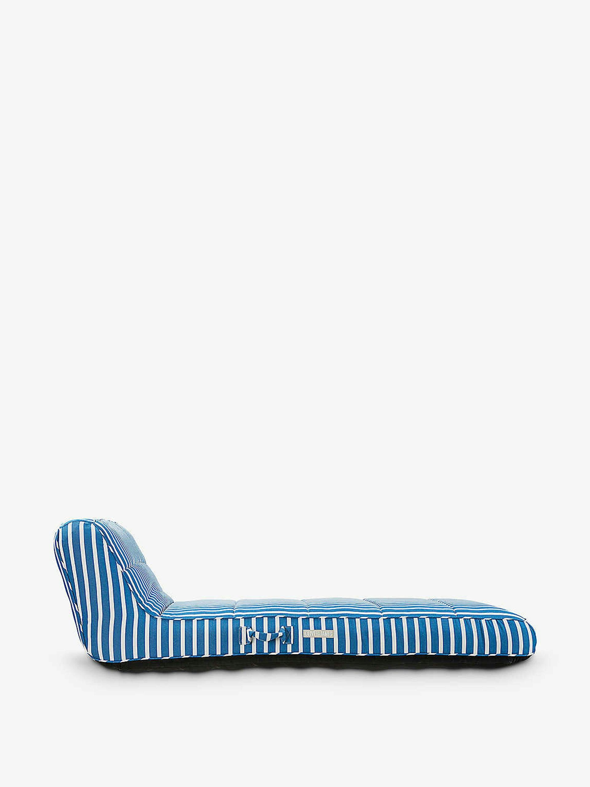 Blue and white stripe inflatable pool lounger