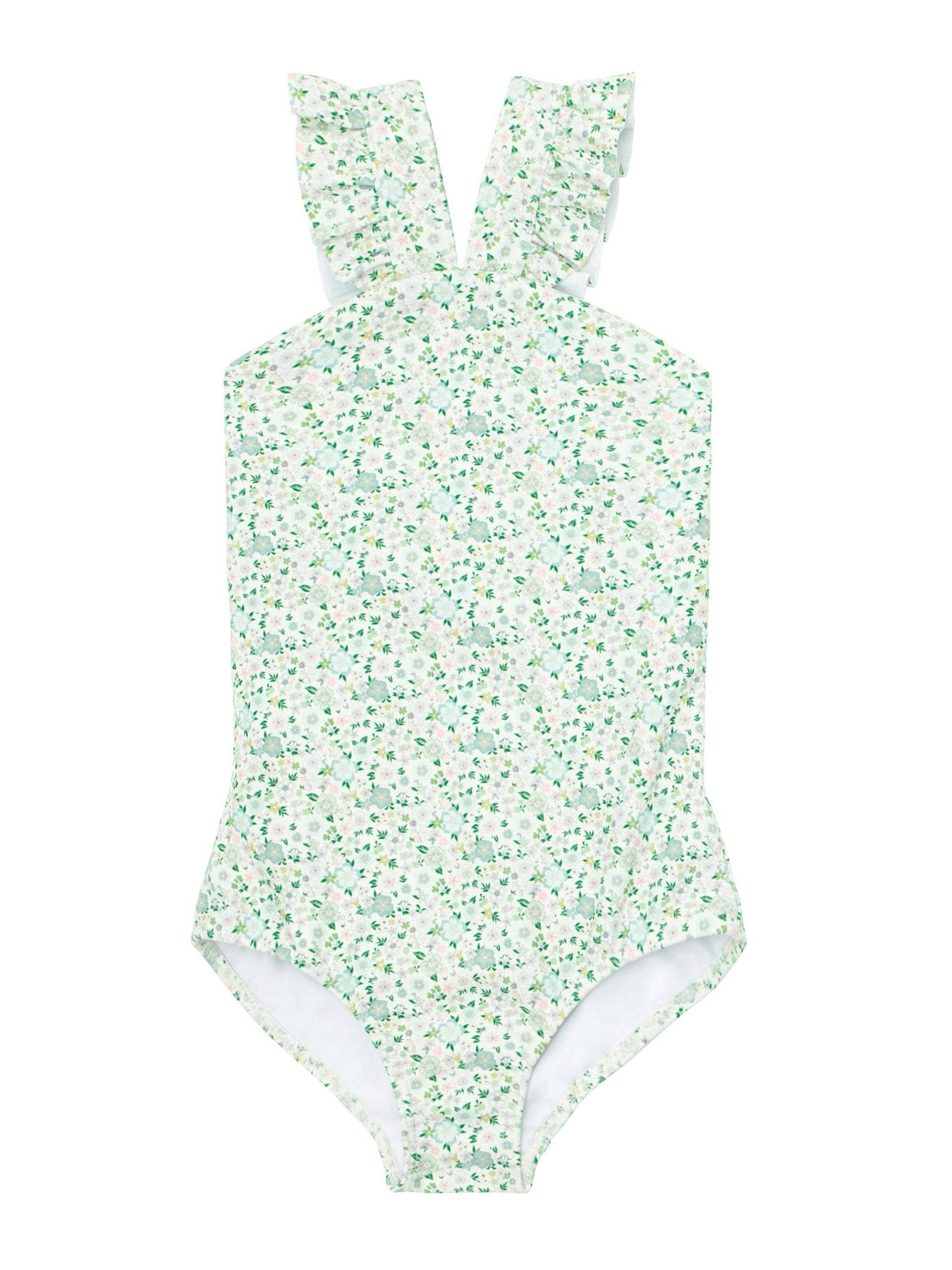 Green floral-print crossover swimsuit