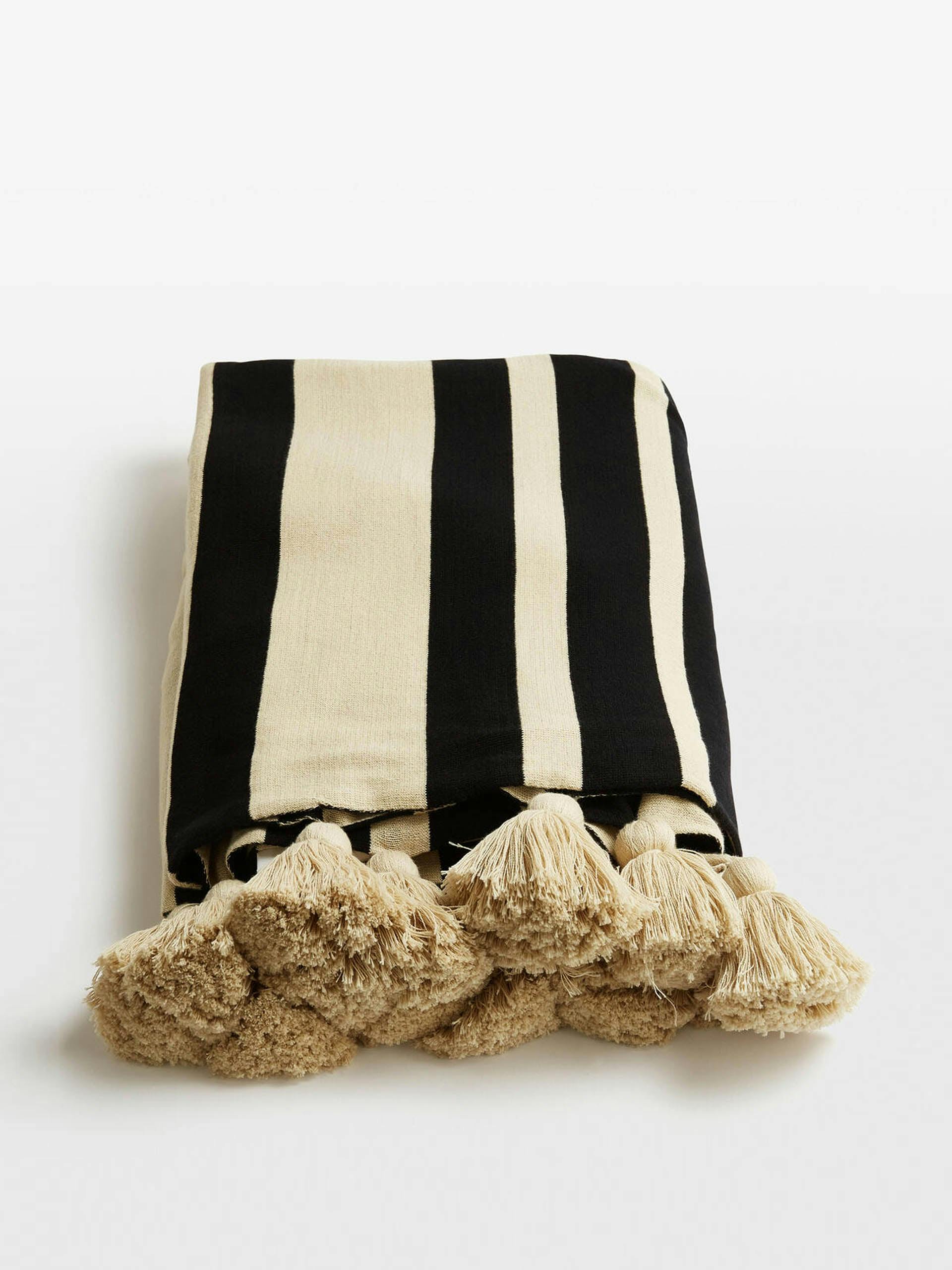 Black striped throw blanket