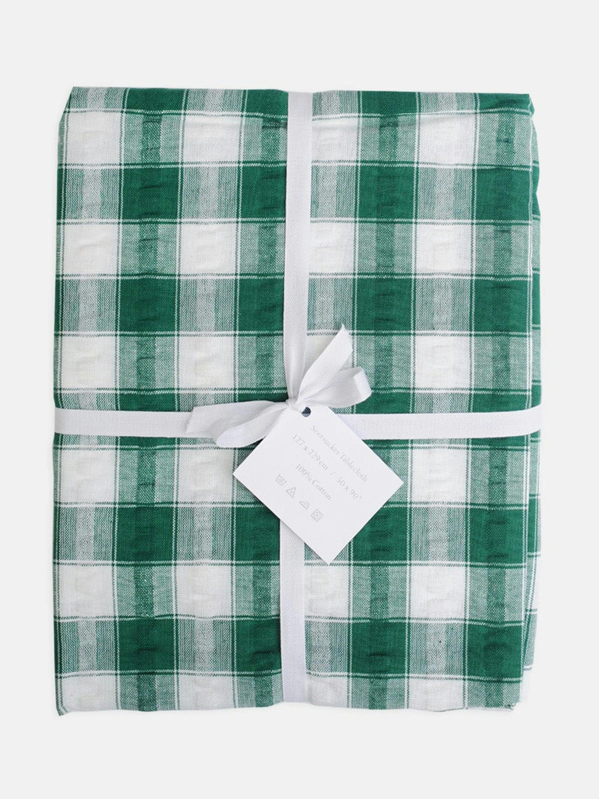 Green check tablecloth