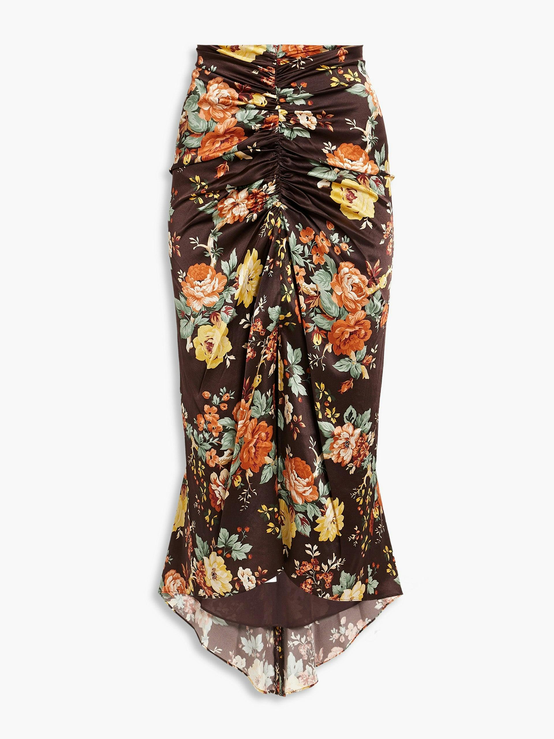 Chocolate floral-print midi skirt