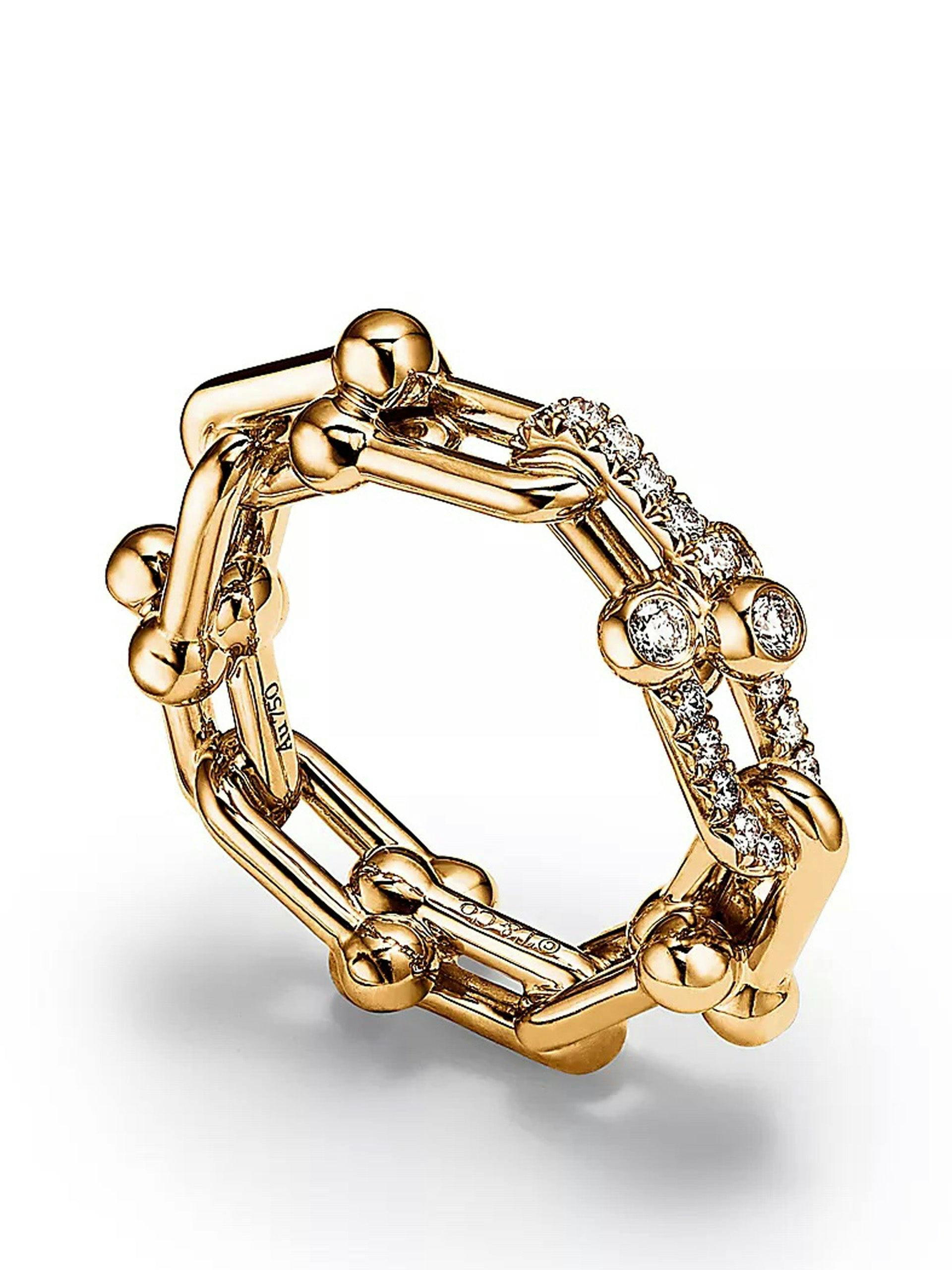 Tiffany Hardware gold and diamond small link ring