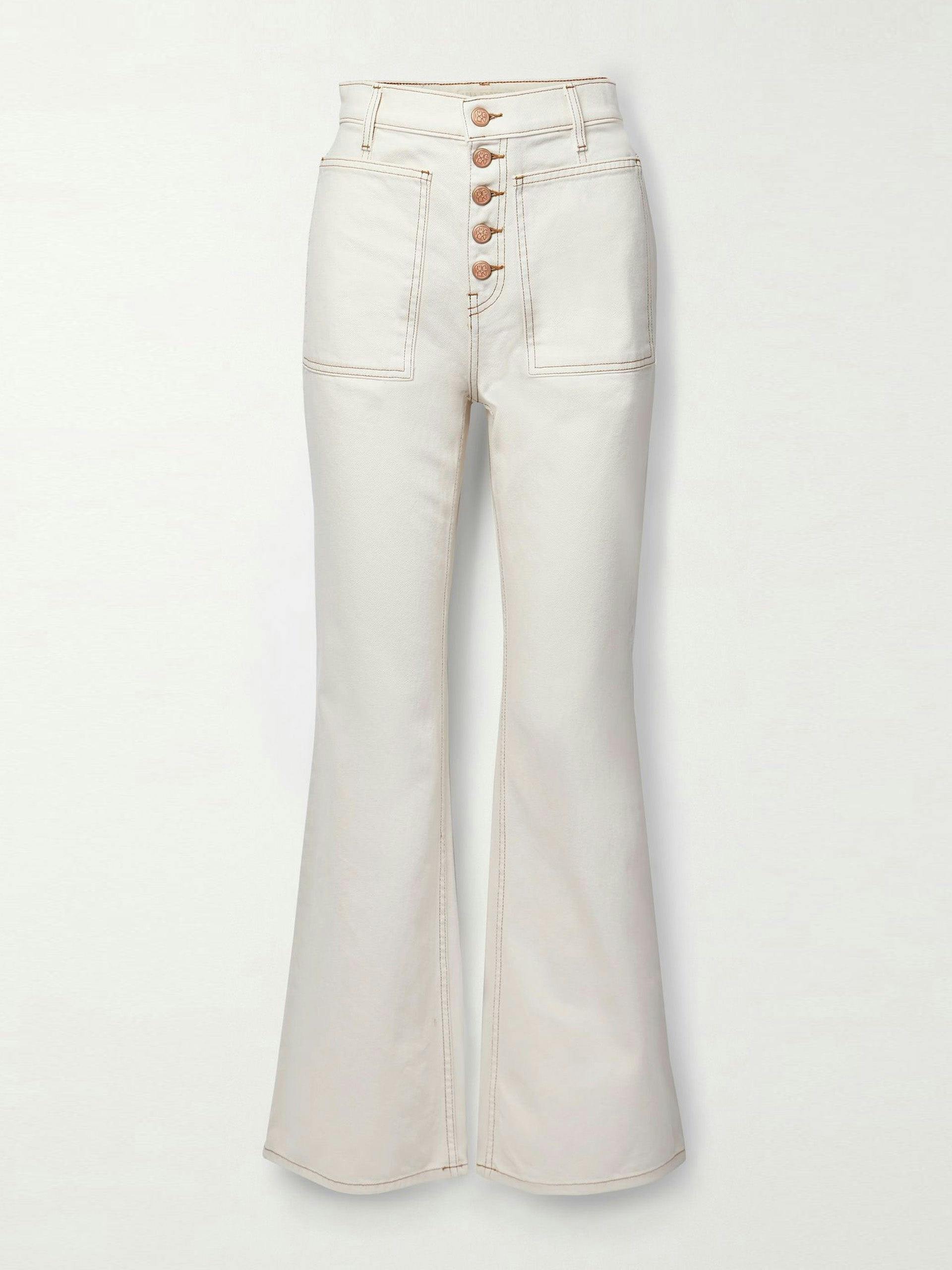 White cotton denim jeans with button front