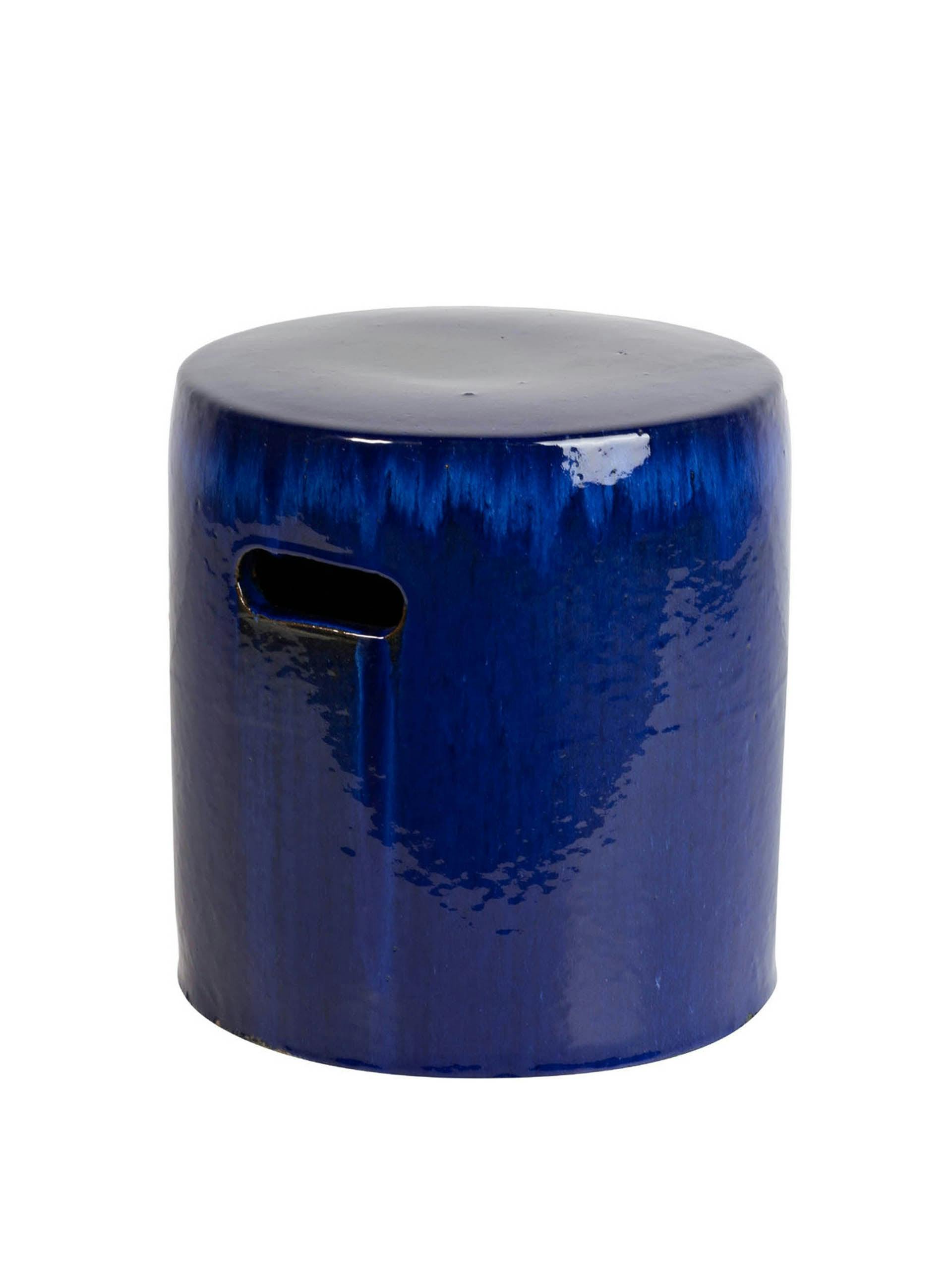 Tall blue ceramic stool
