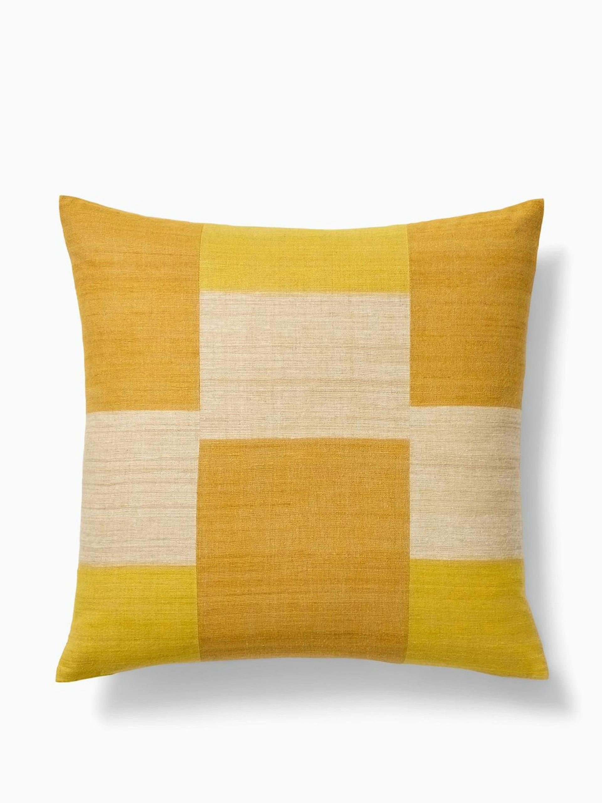 Tonal silk patchwork yellow cushion cover