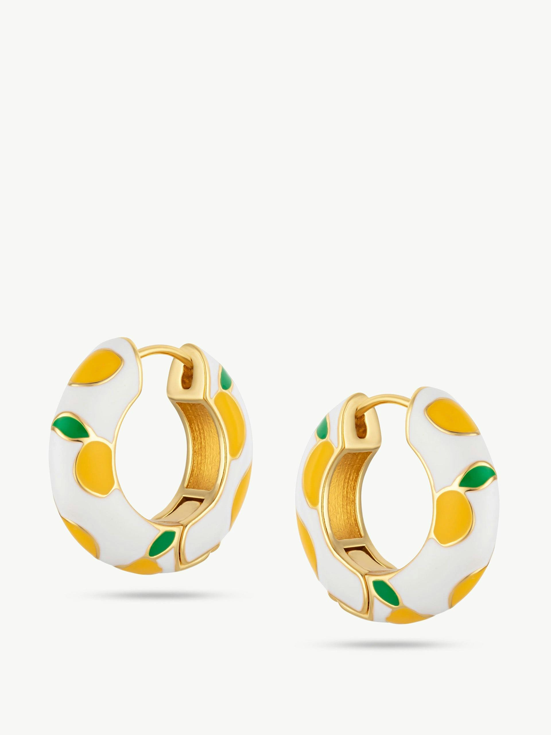 Gold hoop earrings with lemon