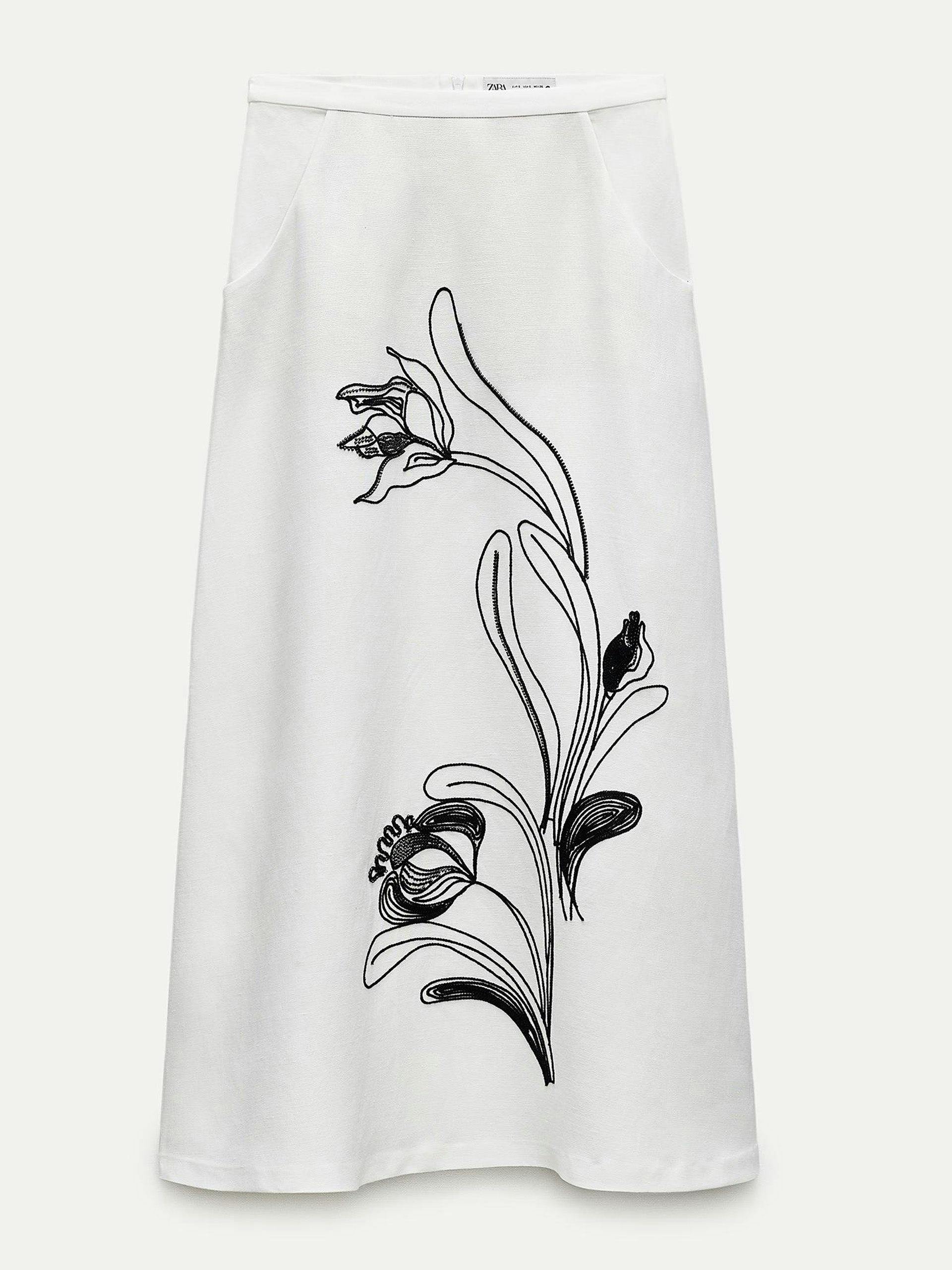 ZW Collection skirt with contrast linen embroidery