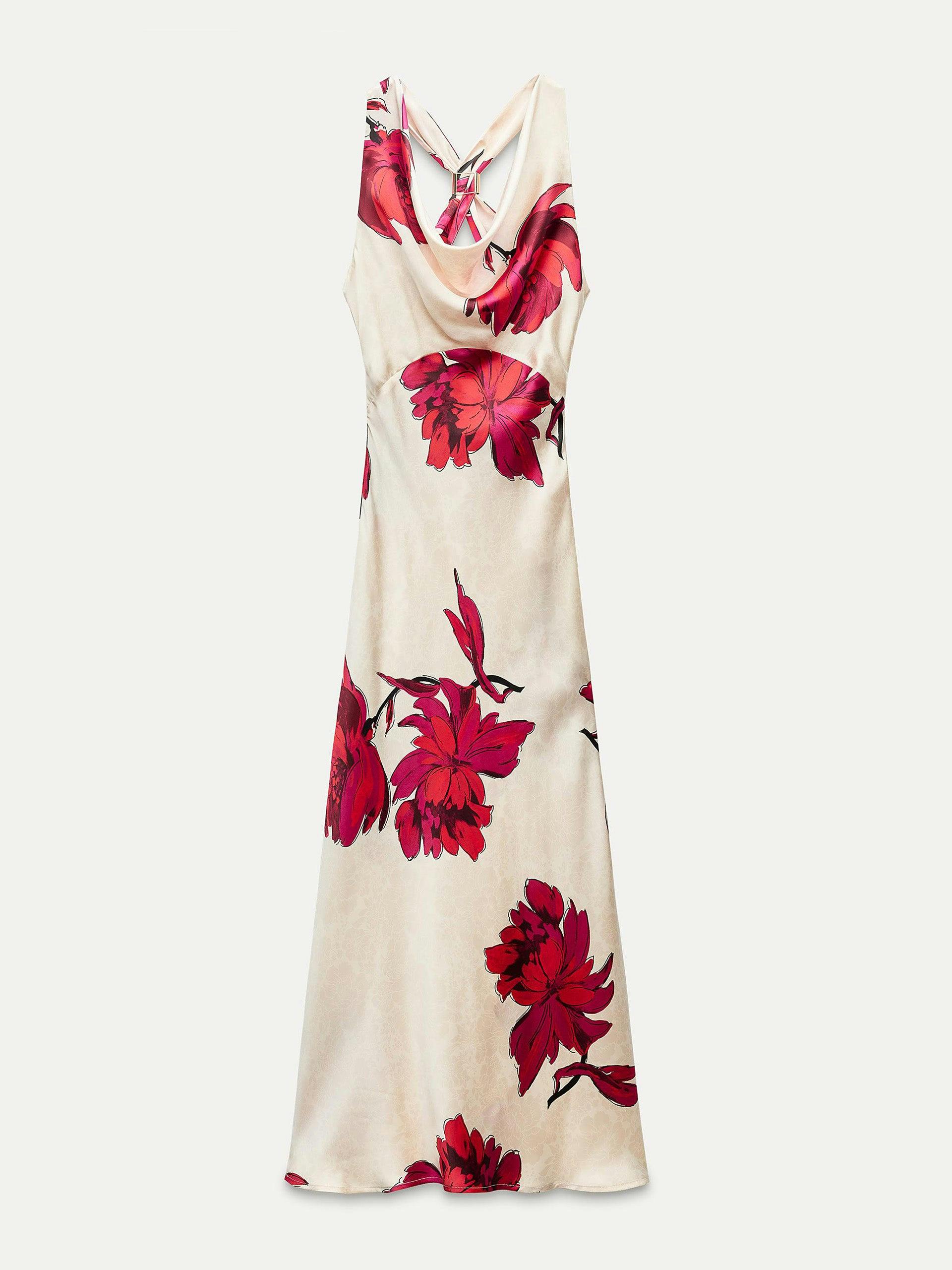 Floral print satin midi dress