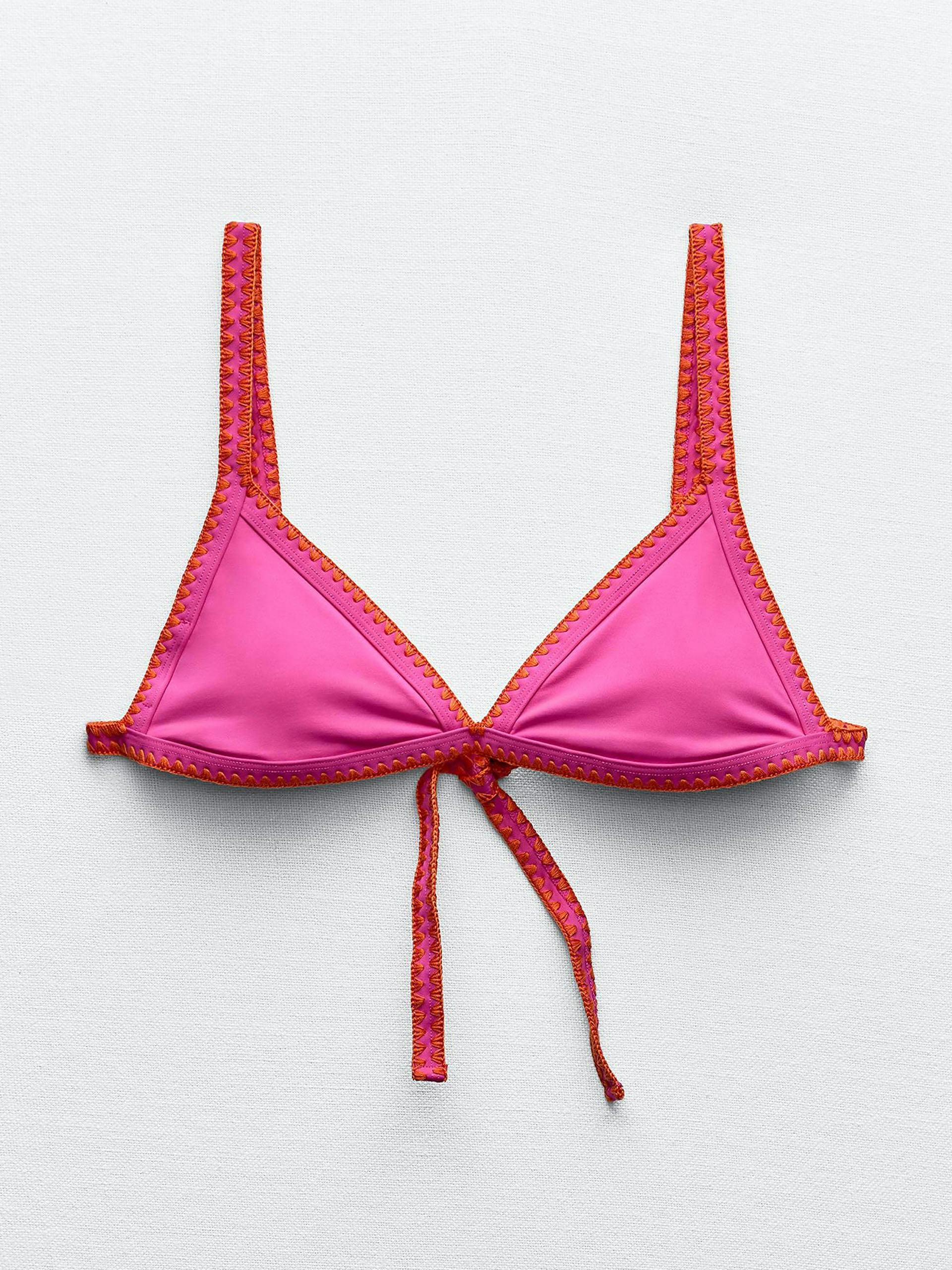 Triangle bikini top with topstitching