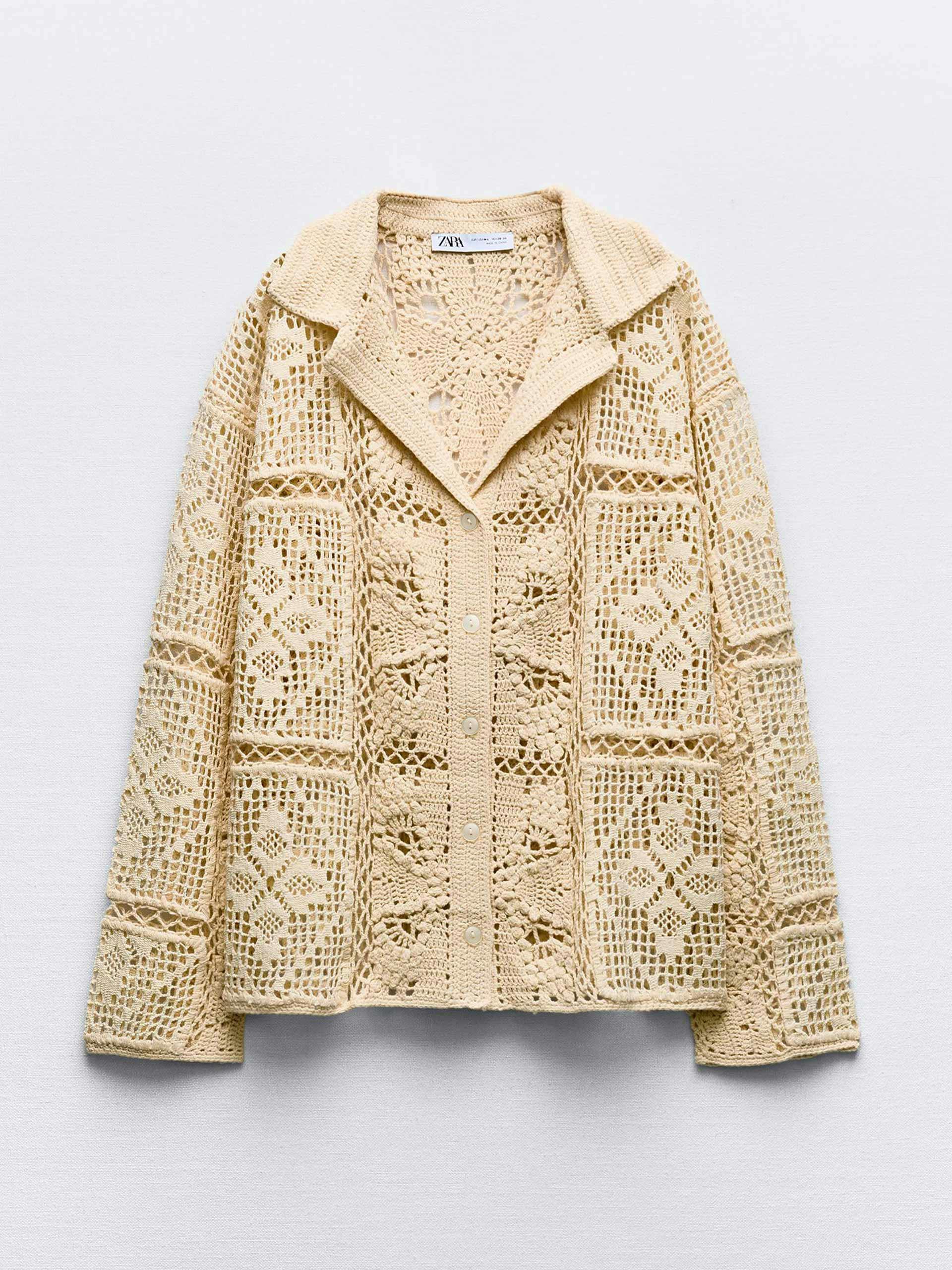 Patchwork crochet knit polo cardigan