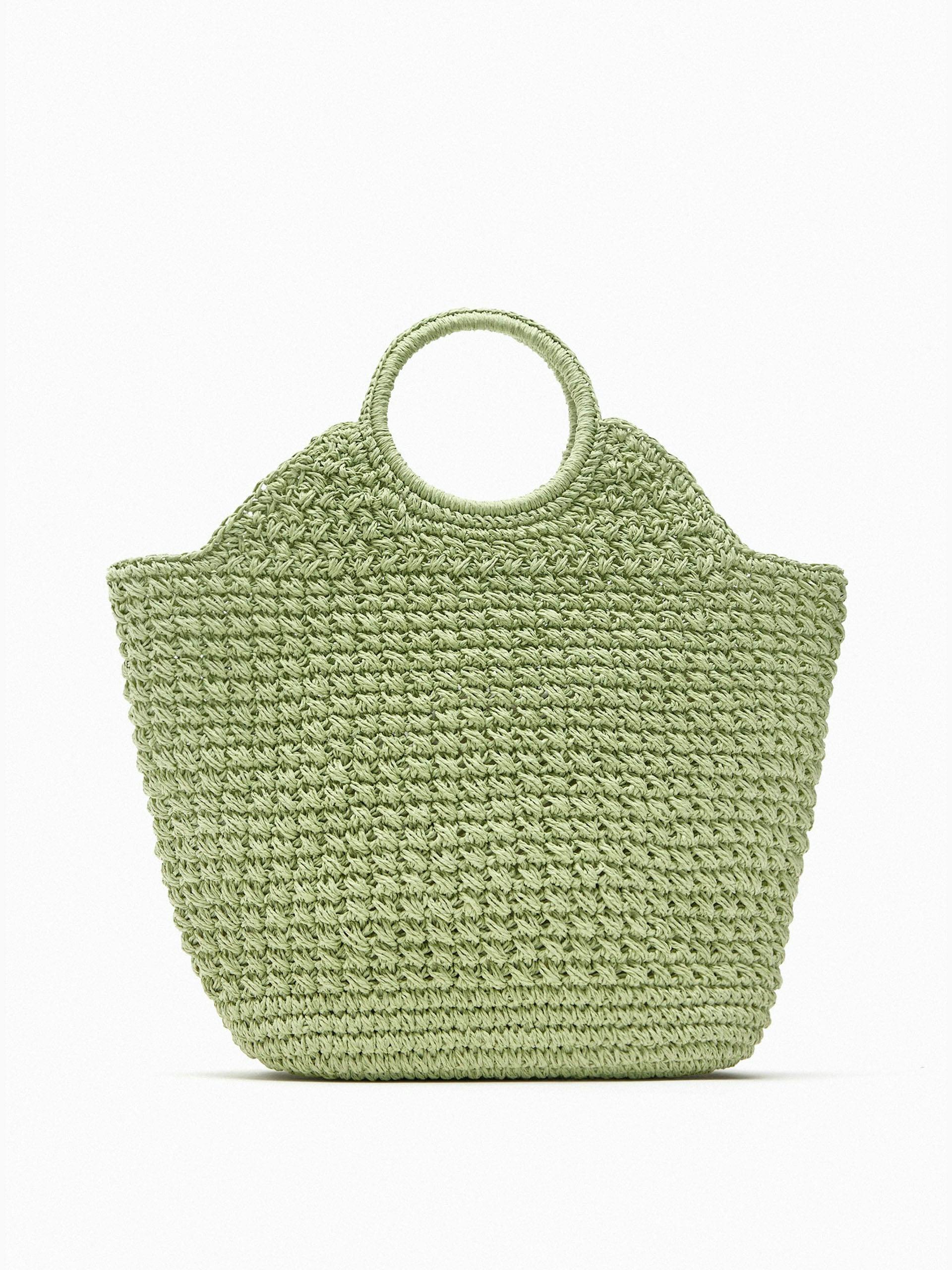 Green plaited tote bag