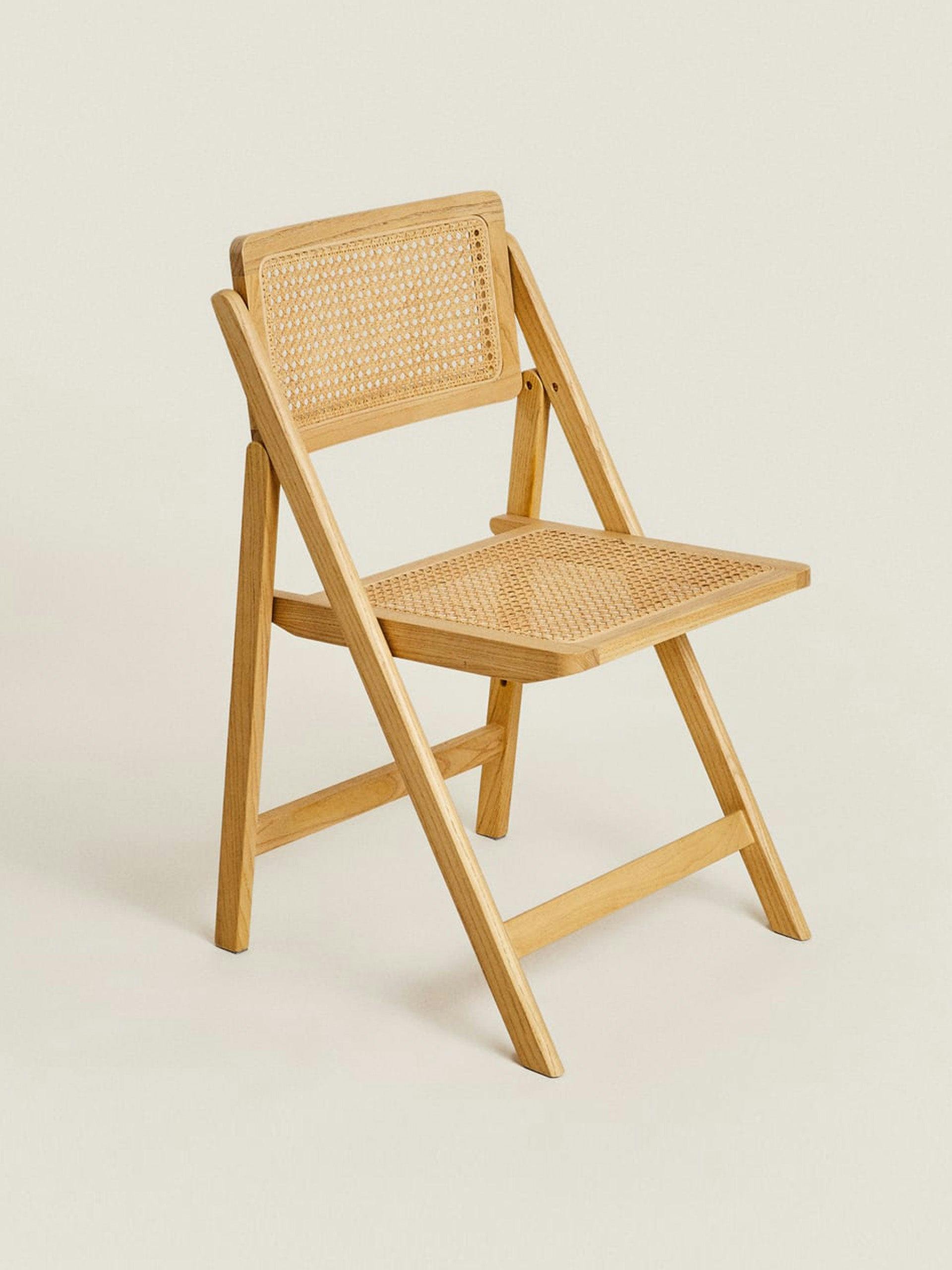 Rattan and wood folding chair