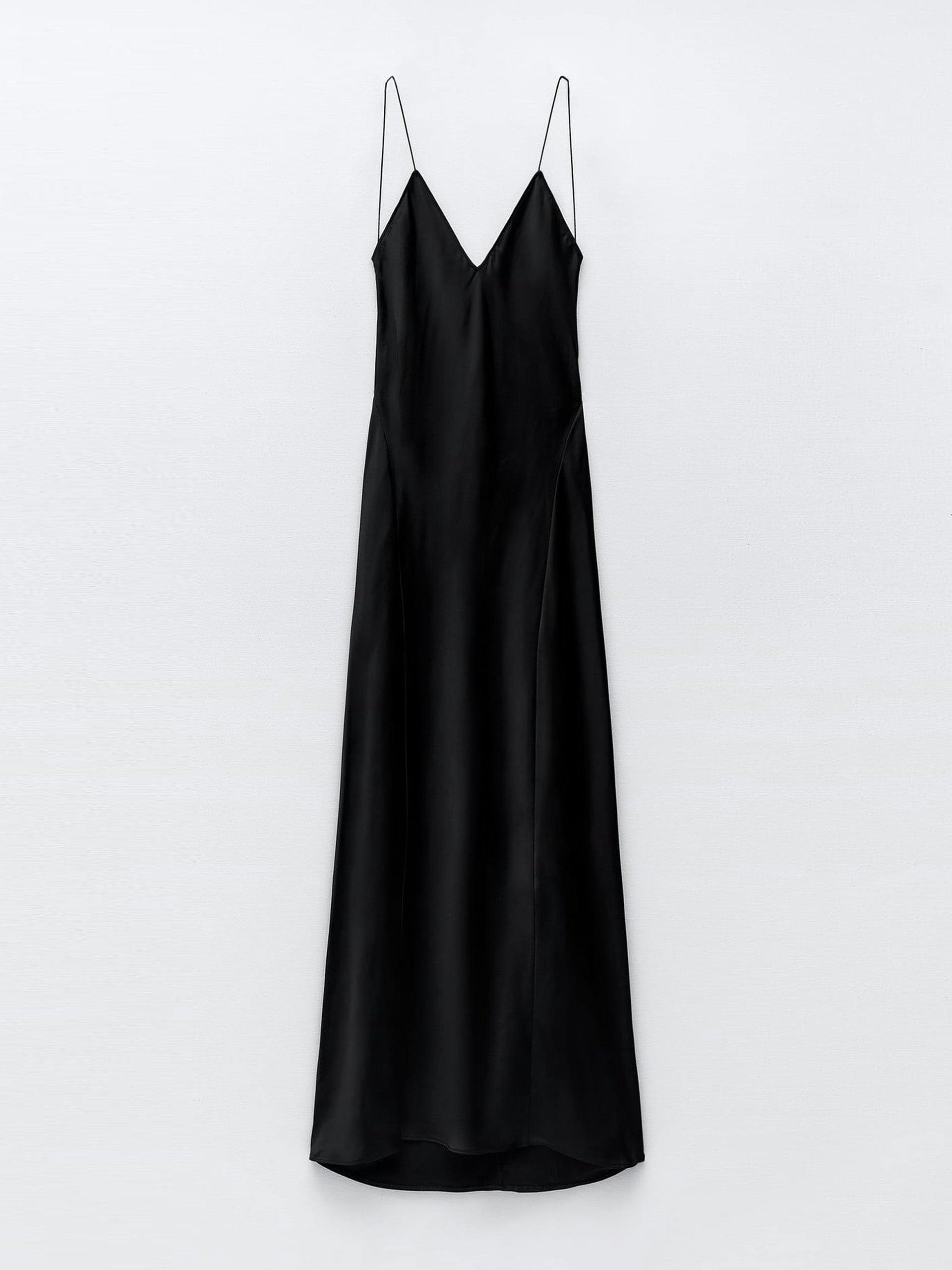 Black satin slip dress