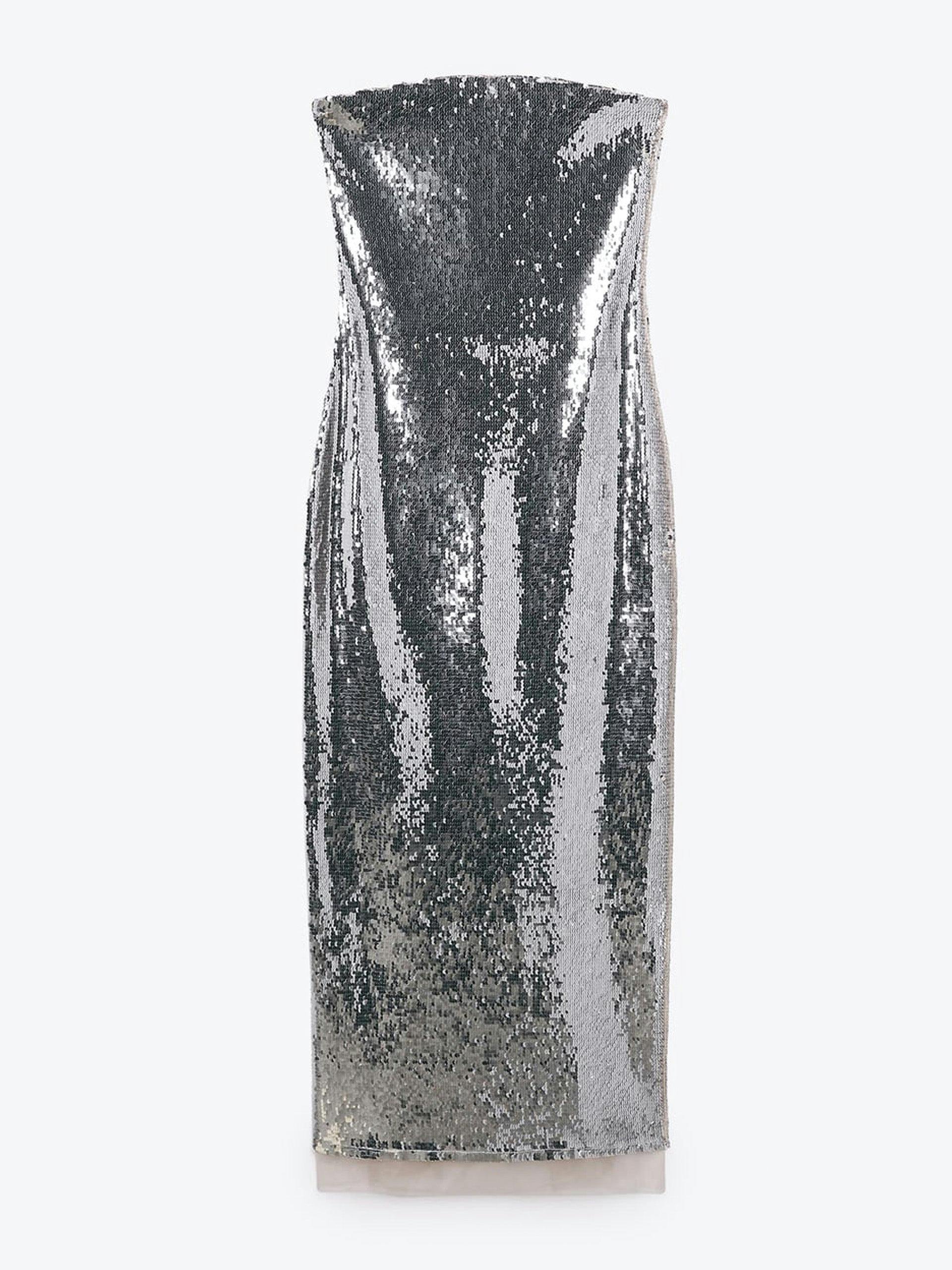Silver strapless dress