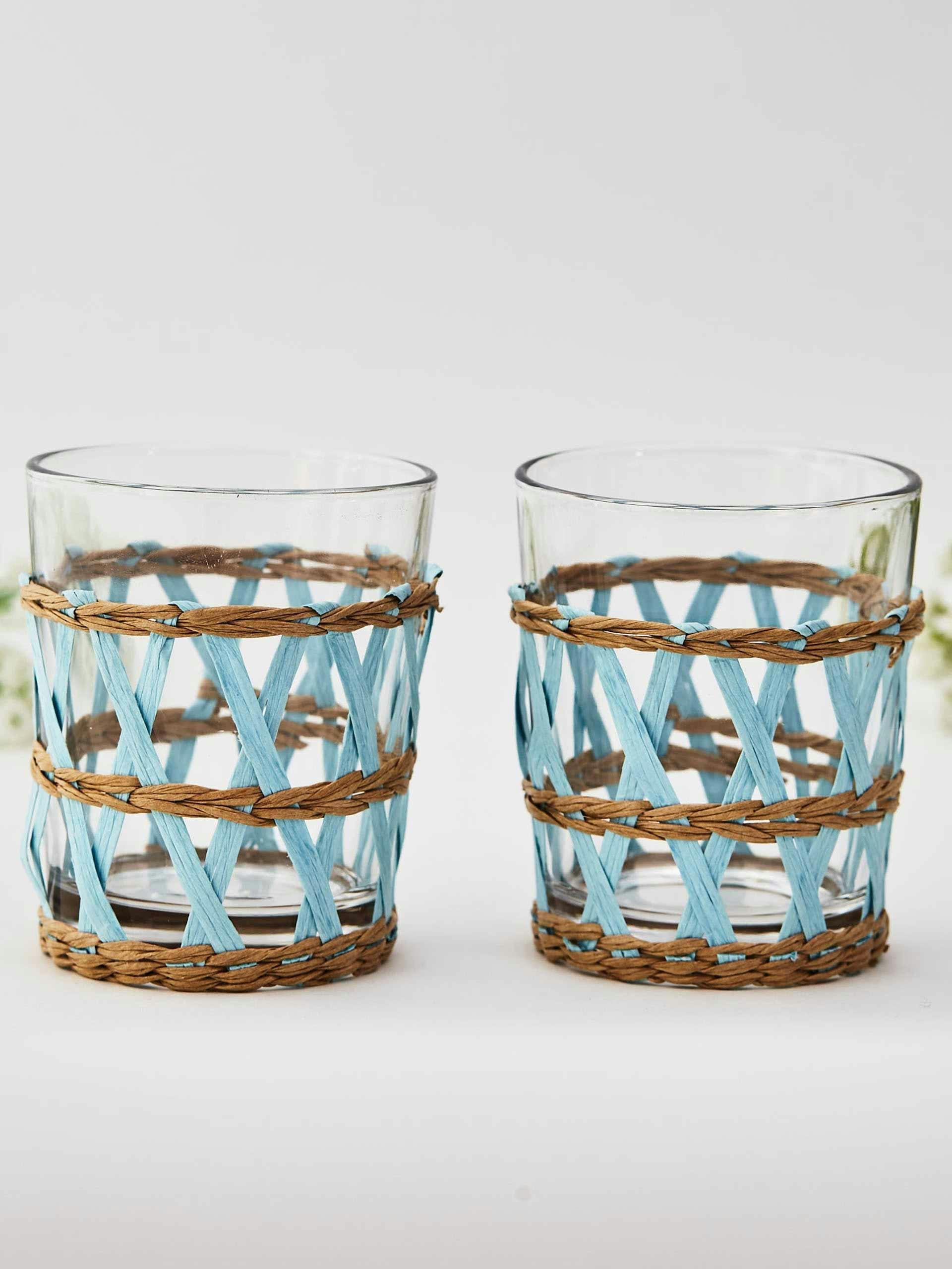 Light blue plaited-wicker water glasses (set of 2)