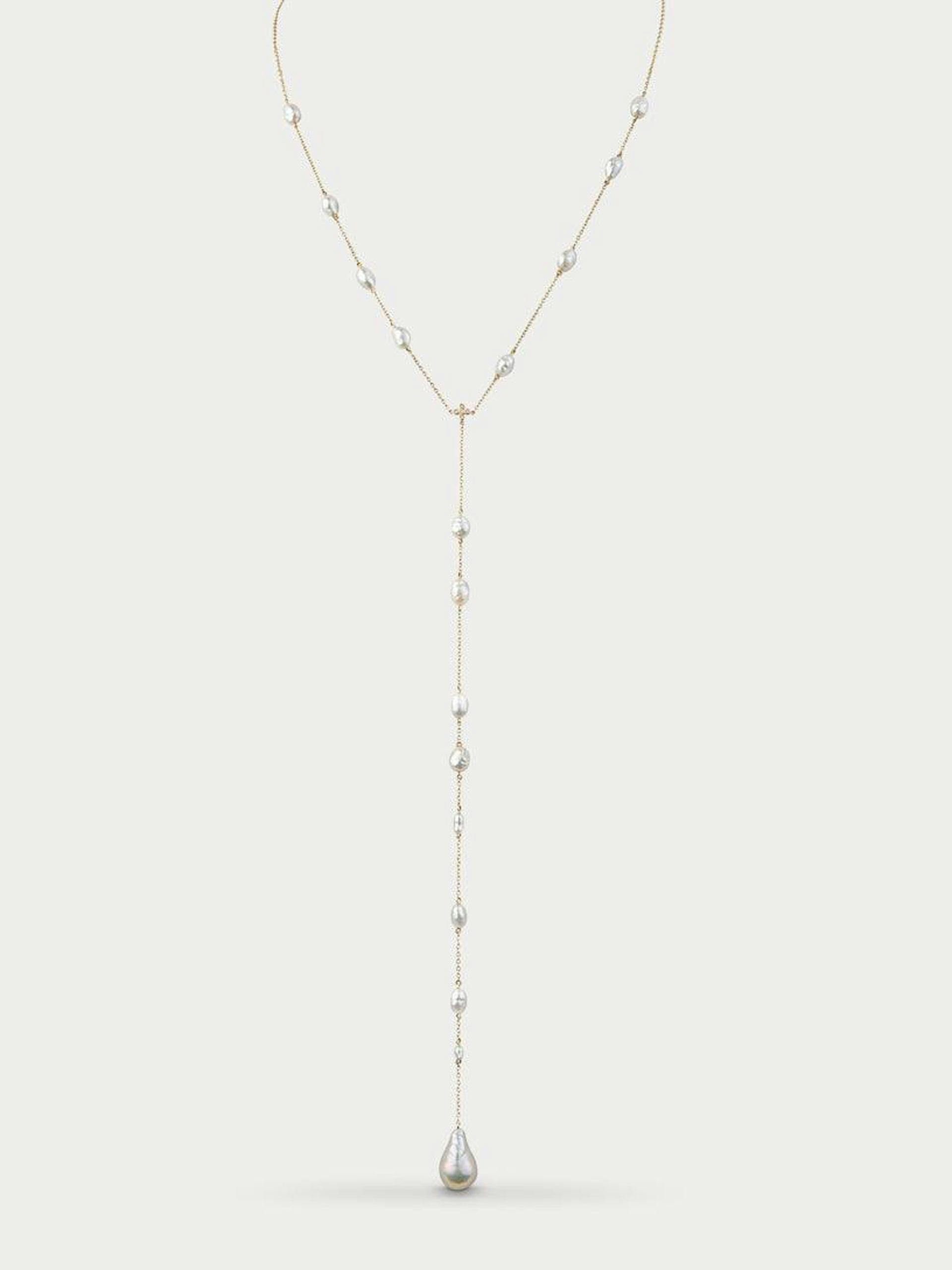 Pearl and diamond lariat necklace
